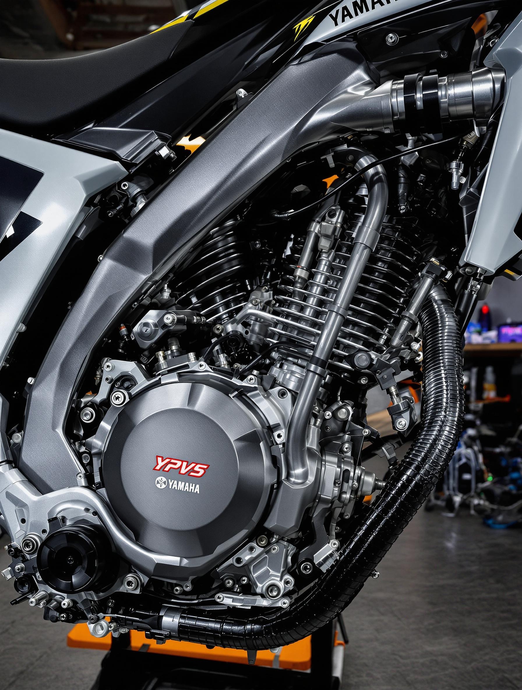 Gros plan sur le moteur YZ125 2025 avec YPVS et clapets V-Force