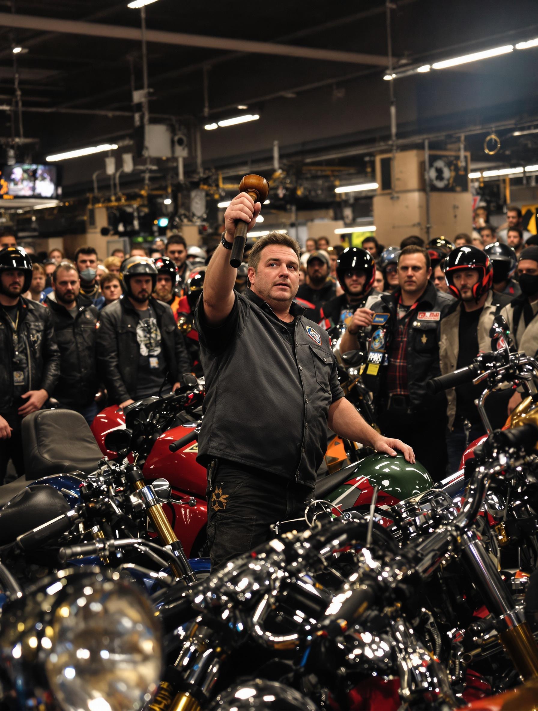 Salle ventes judiciaires moto ambiance tension marteau
