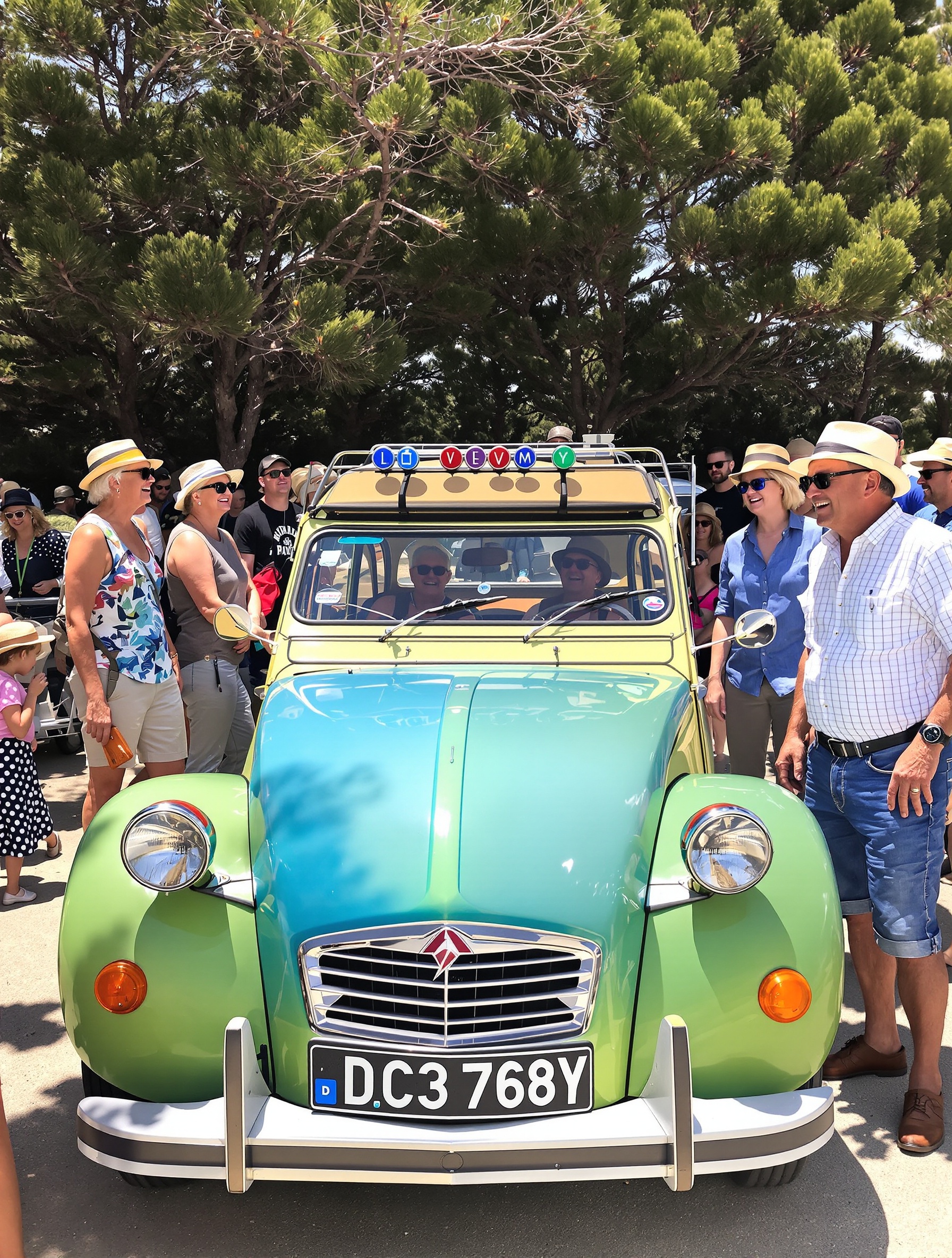 Passionnés autour d'une Citroën 2CV à La Tamarissière lors d'un rassemblement national