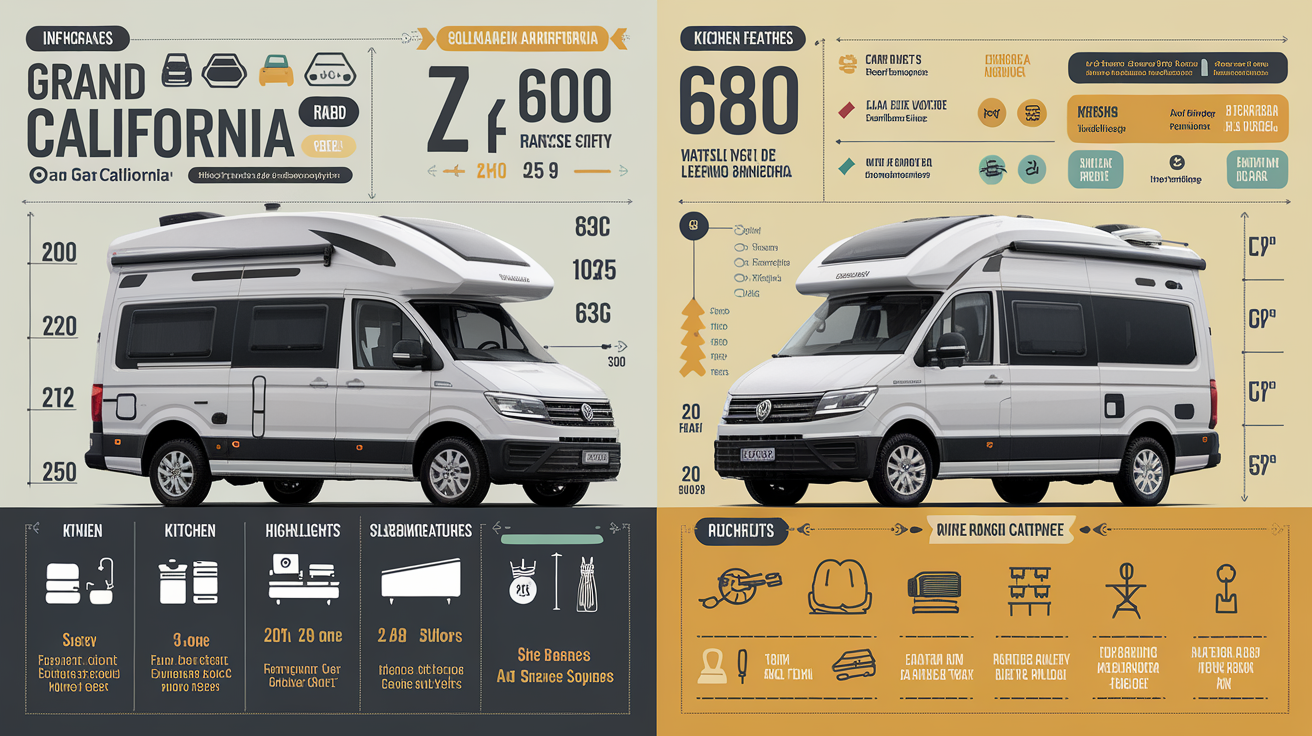 Tableau comparatif des spécifications des modèles du Volkswagen Grand California.