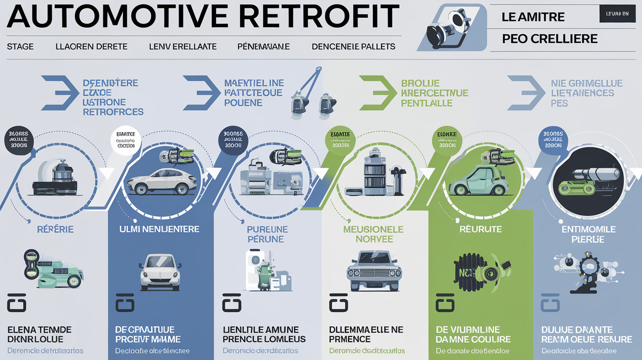 Étapes clés retrofit auto thermique électrique illustrées