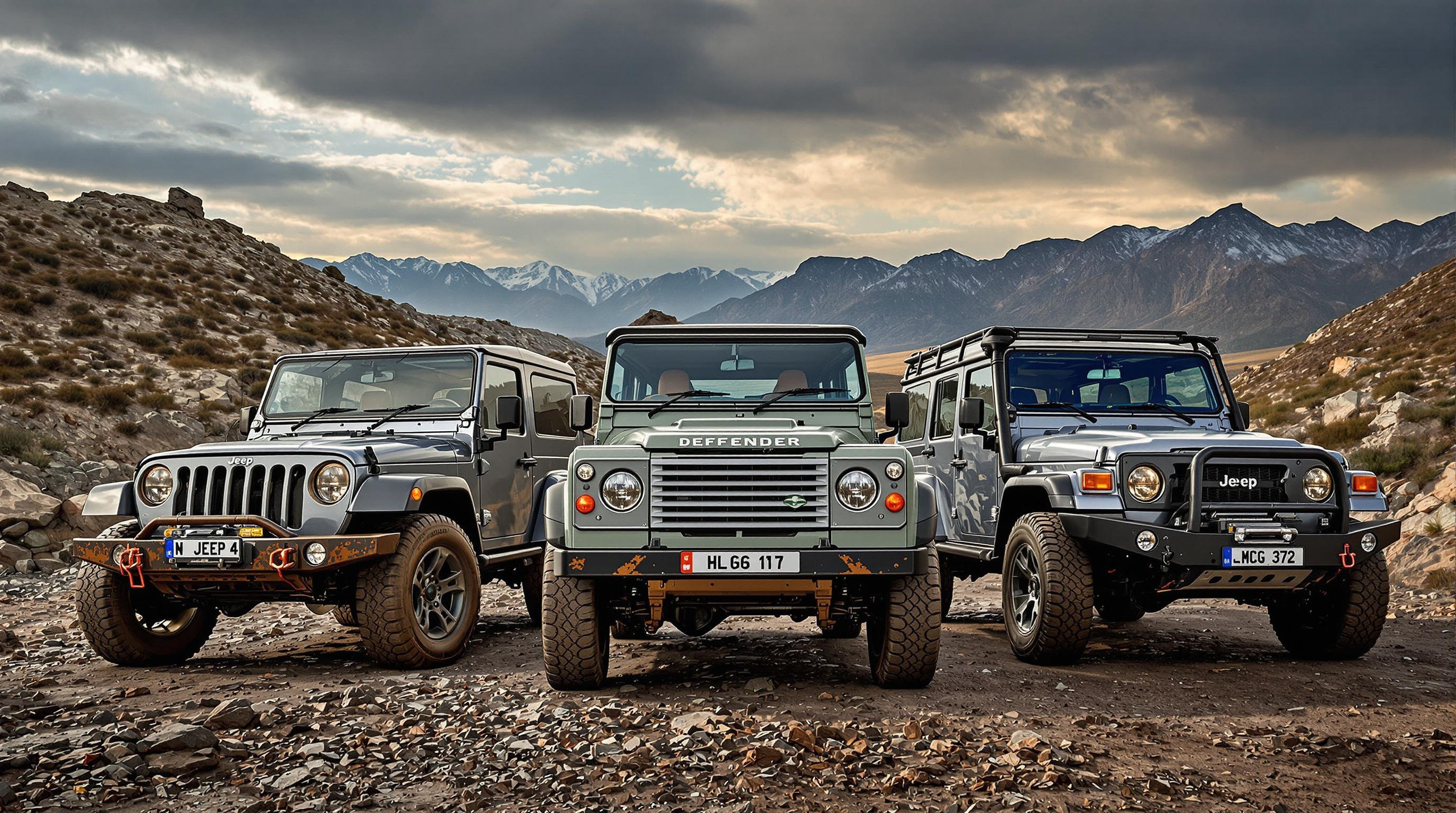 Tableau comparatif Jeep Wrangler 4xe, Land Rover Defender et Toyota Land Cruiser
