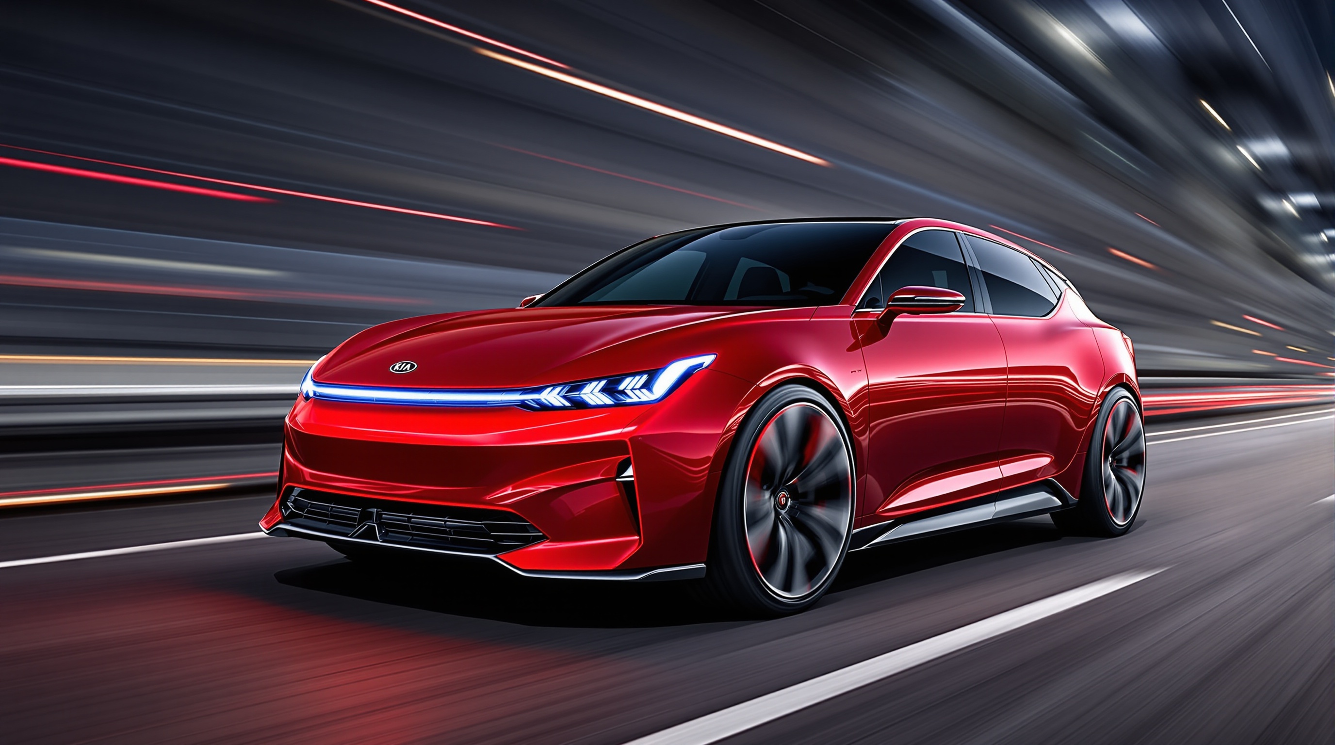 Kia EV6 GT rouge vif design LED route sinueuse