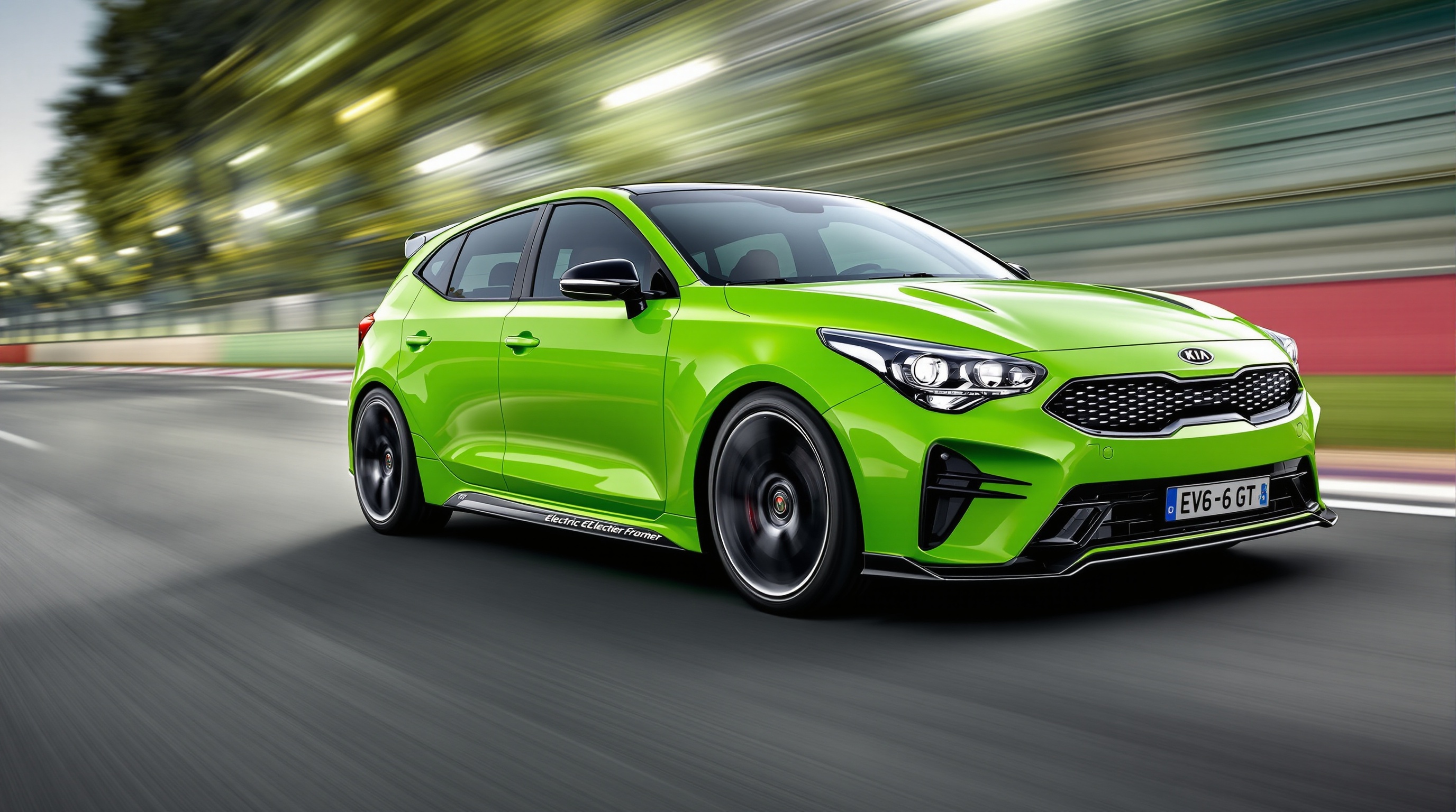 Kia EV6 GT vert accélération circuit badge électrique famille