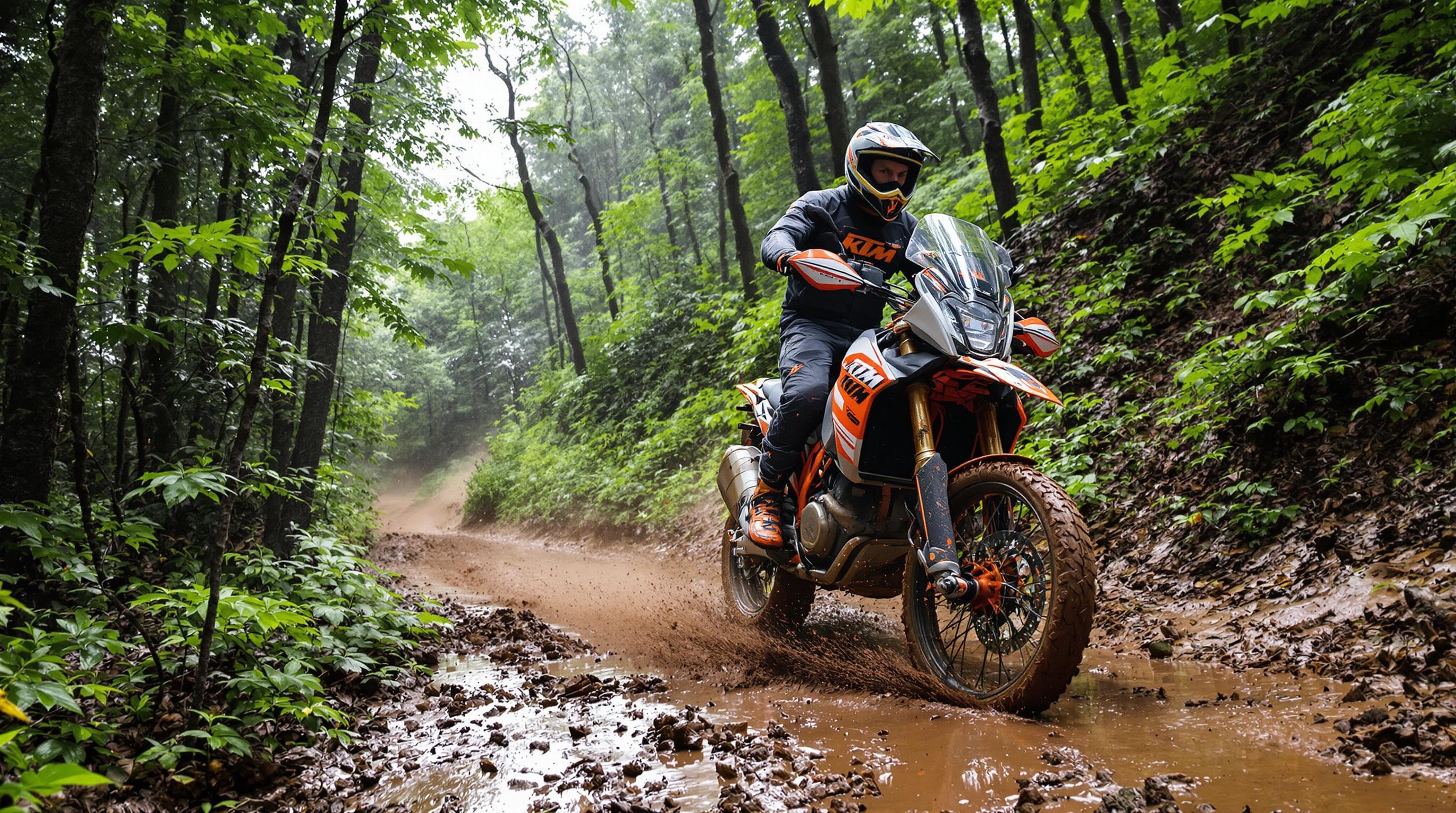 KTM 890 Adventure boue sentier étroit TT