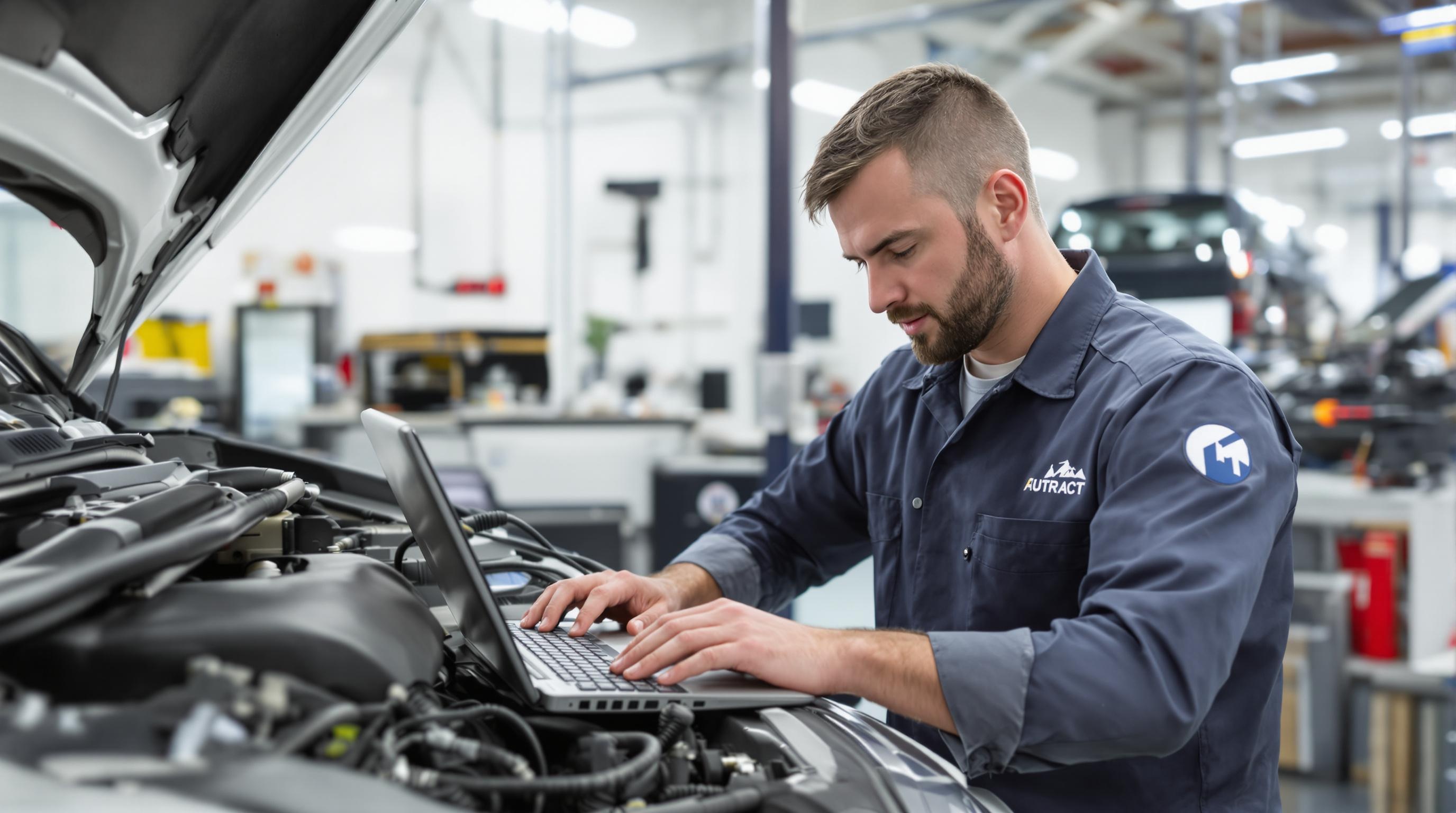 Un mécanicien automobile en plein diagnostic électronique
