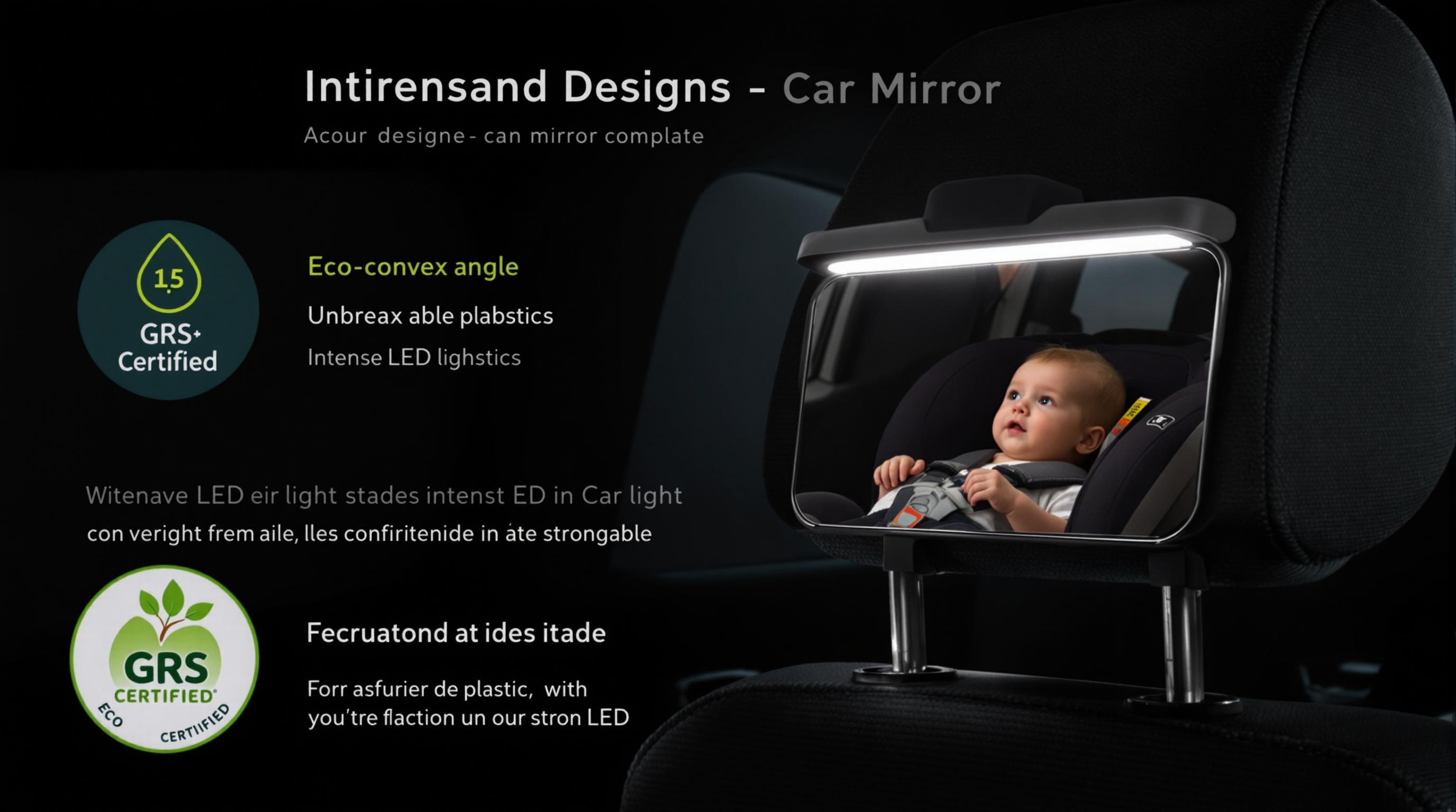 Miroir bébé voiture avec LED, éco-conçu et certifié GRS