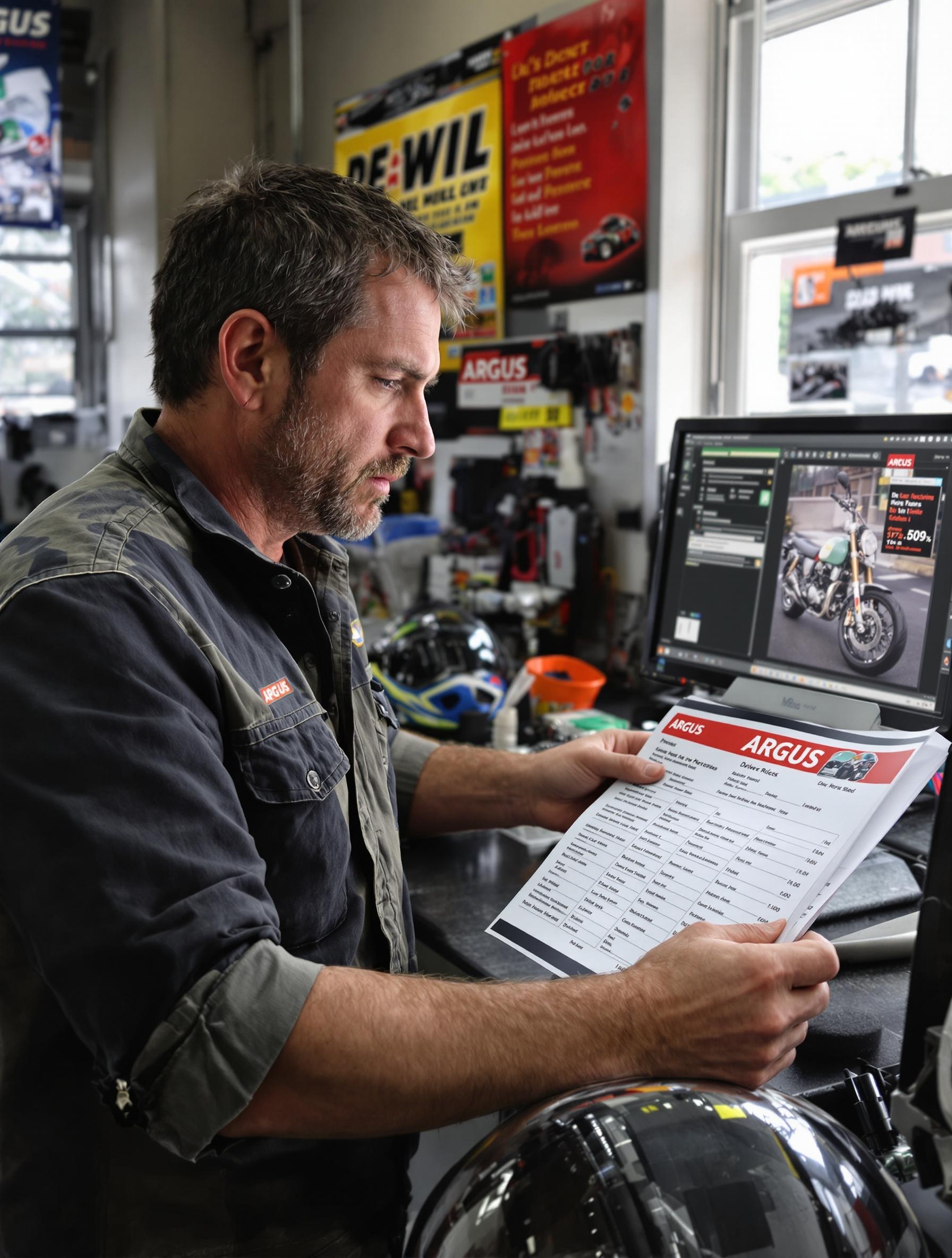 motard comparant cote argus imprimée écran ordinateur atelier