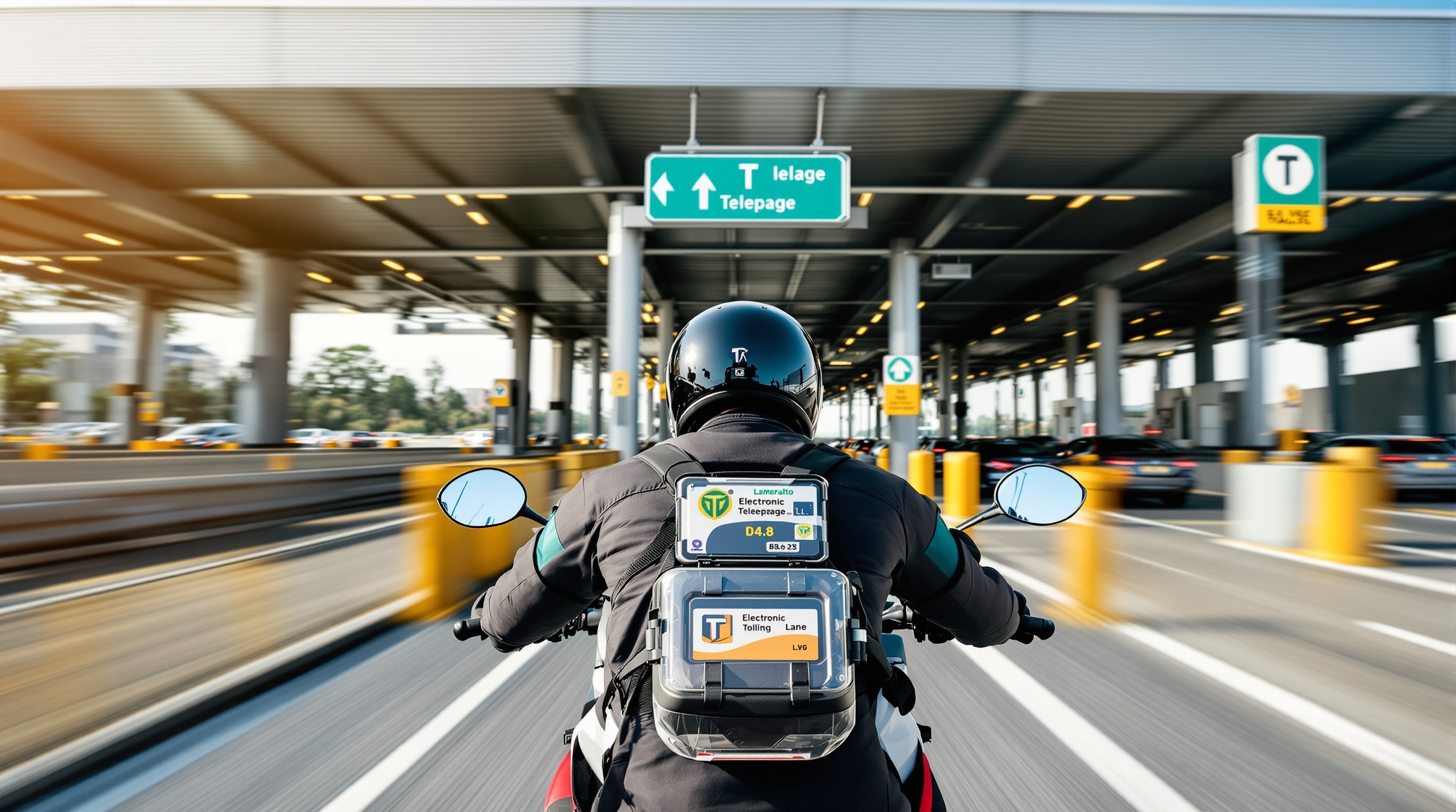 Motard badge télépéage fixé brassard sacoche réservoir sur voie t