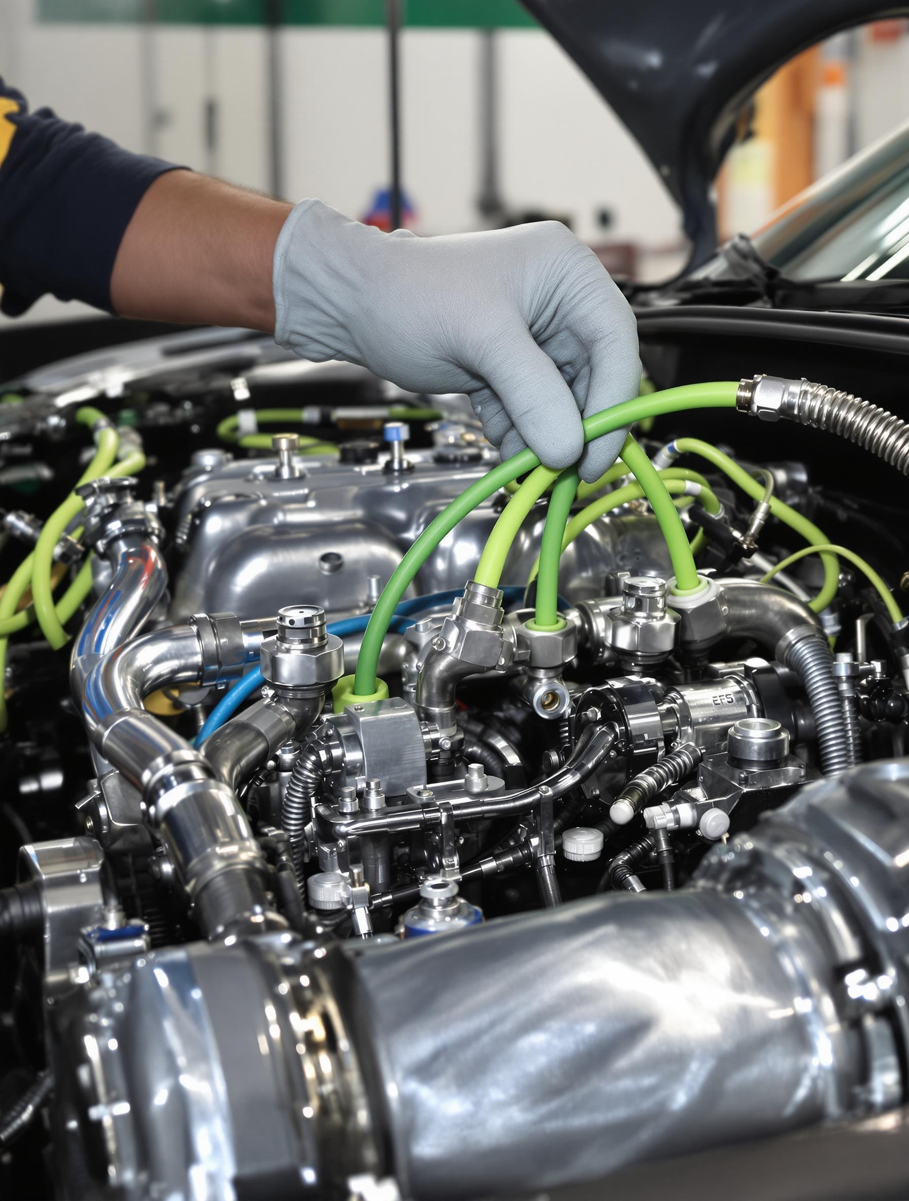 Conversion moteur E85 chez BR-Performance avec tuyaux bioéthanol connectés