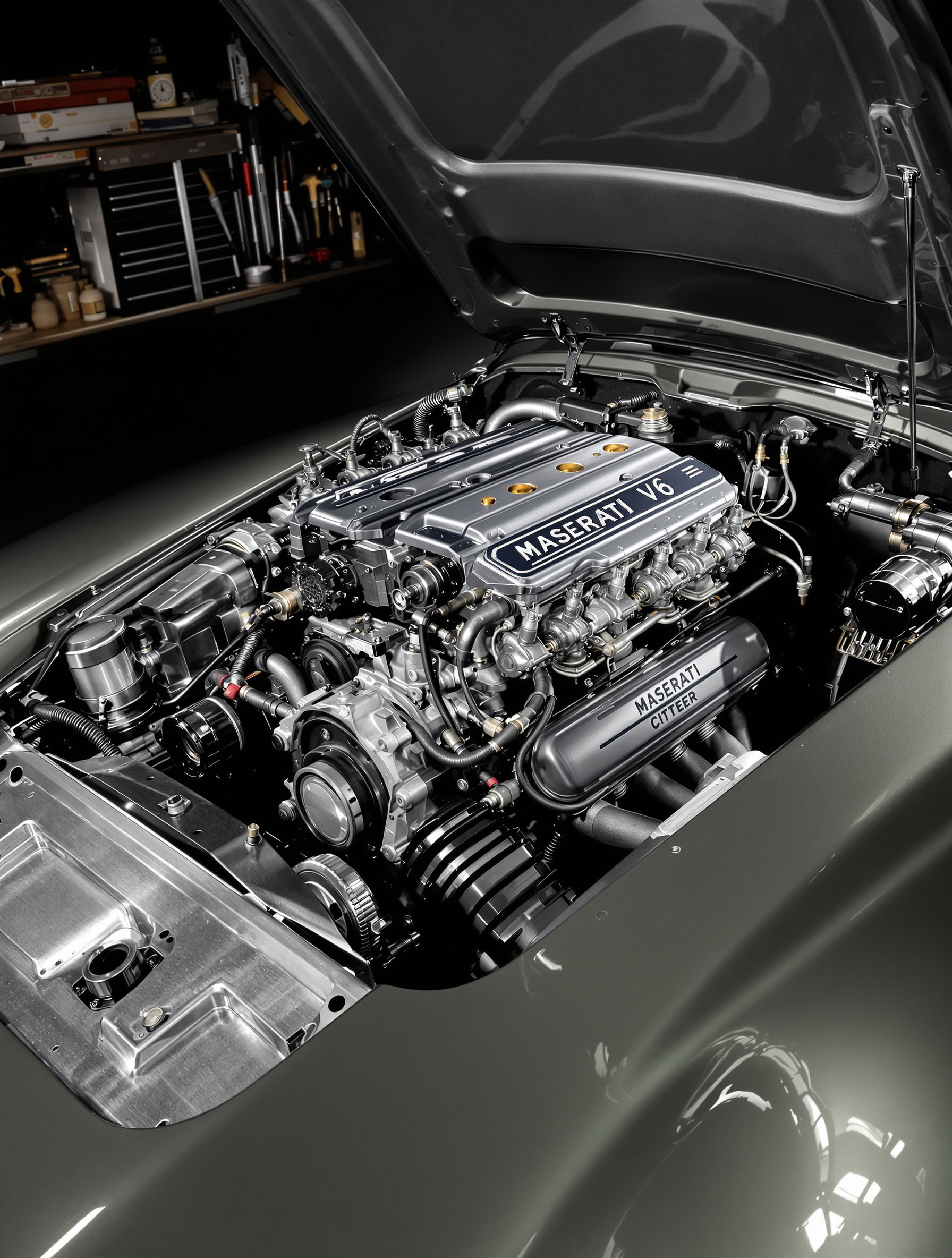 Moteur Maserati Citroën SM détail carburateurs Weber