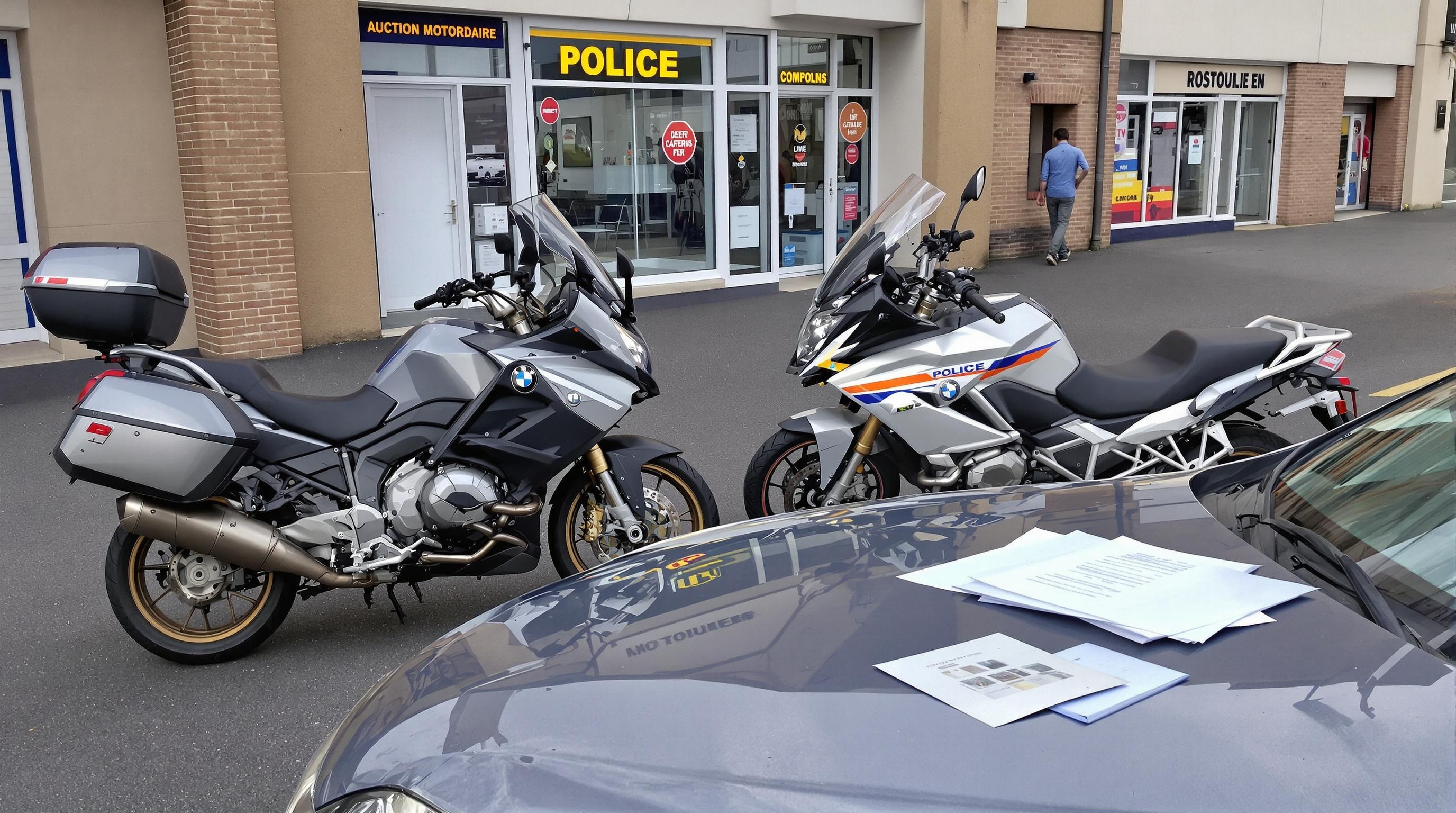 BMW Motorrad saisie police et occasion côte à côte salle des ventes