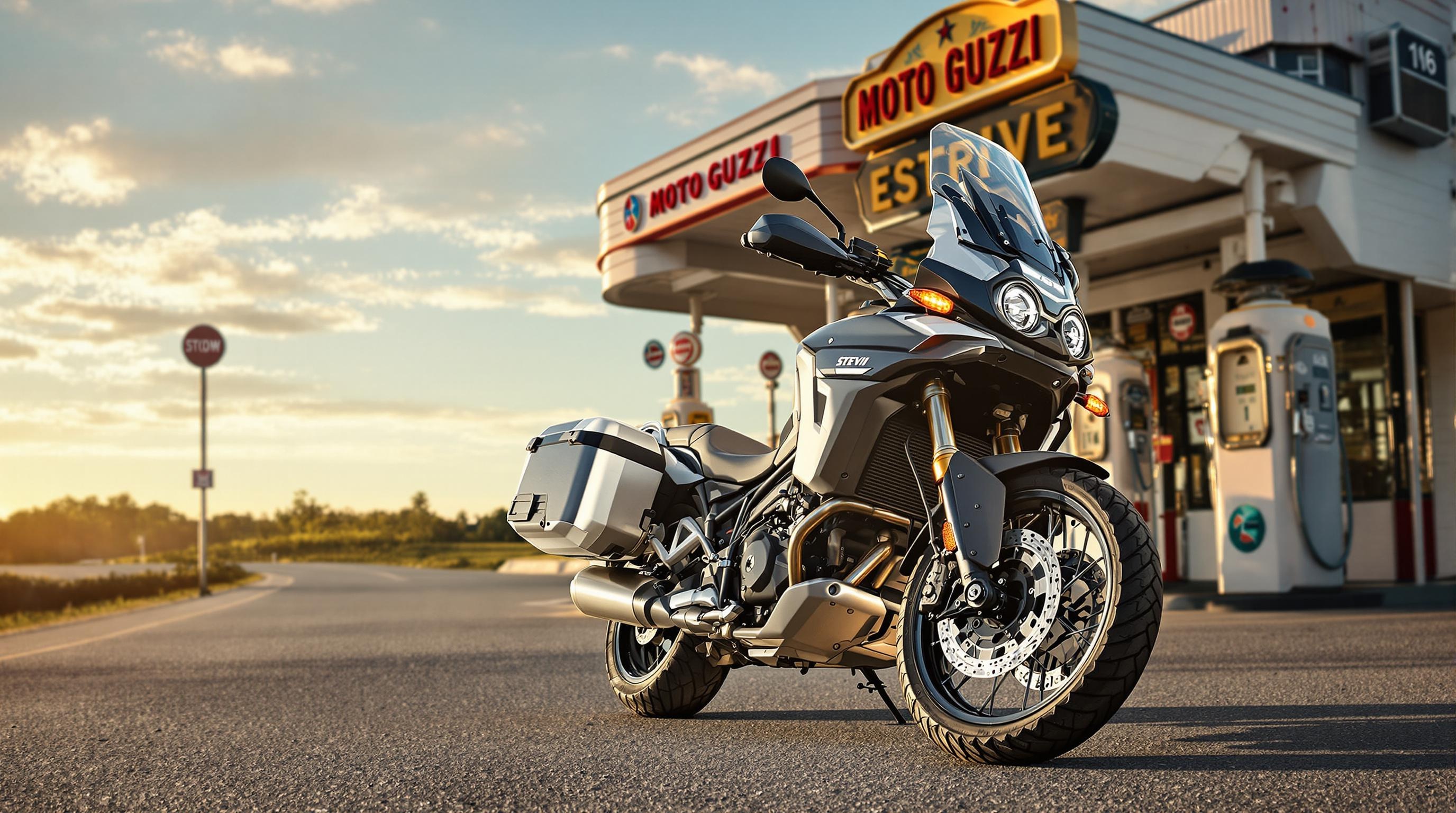 Moto Guzzi Stelvio équipée grand raid station-service légendaire