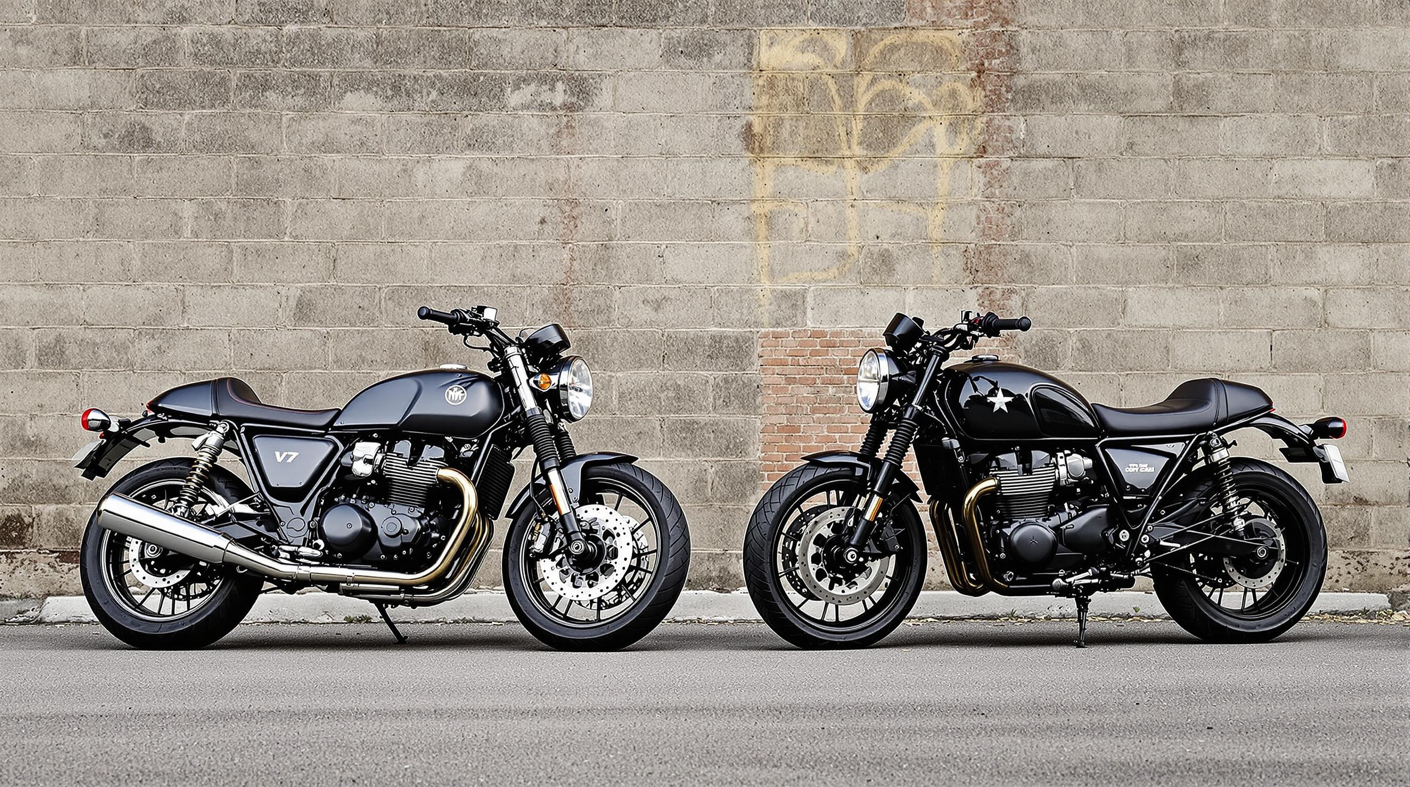 Moto Guzzi V7 et V9 côte à côte, contraste style et motorisation