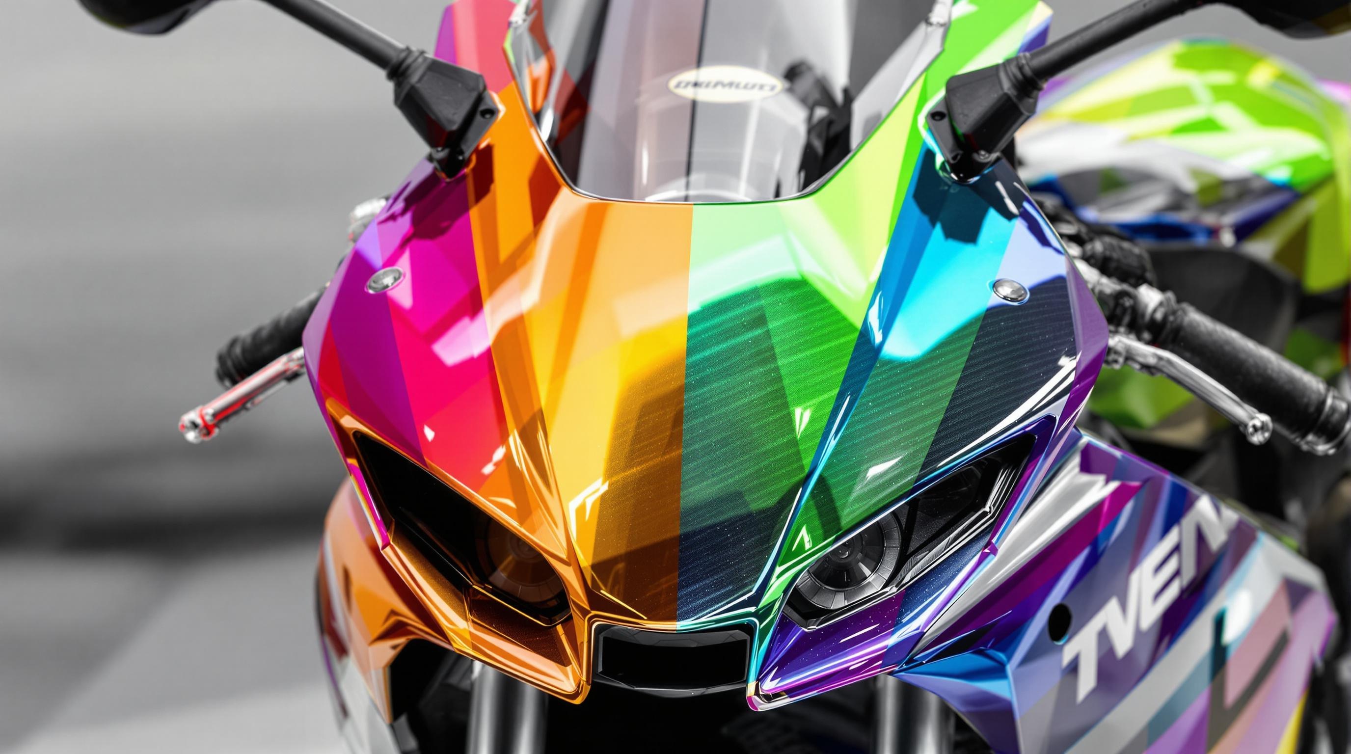 Comparaison visuelle covering moto: carénage moitié PPF transparent moitié vinyle brillant