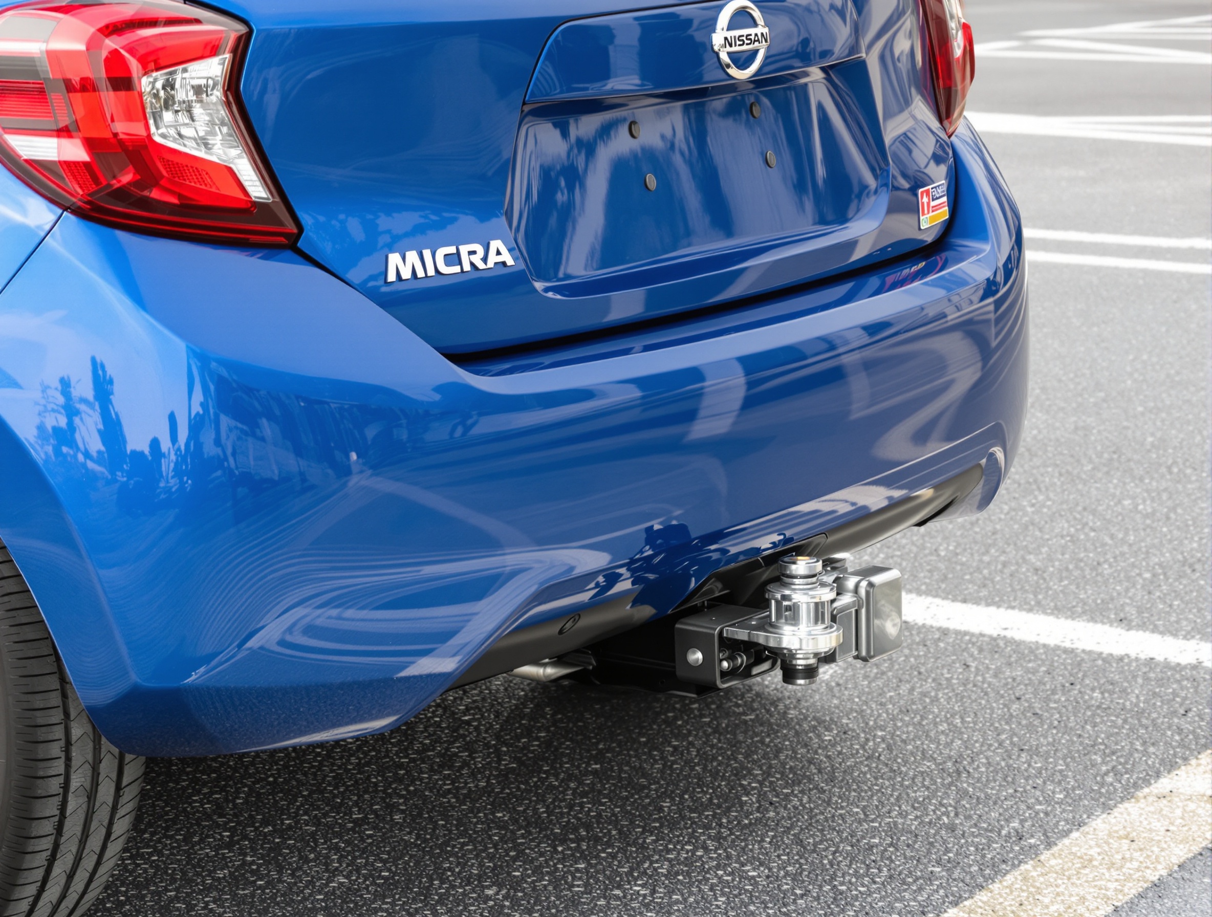 Nissan Micra récente attelage escamotable parking urbain