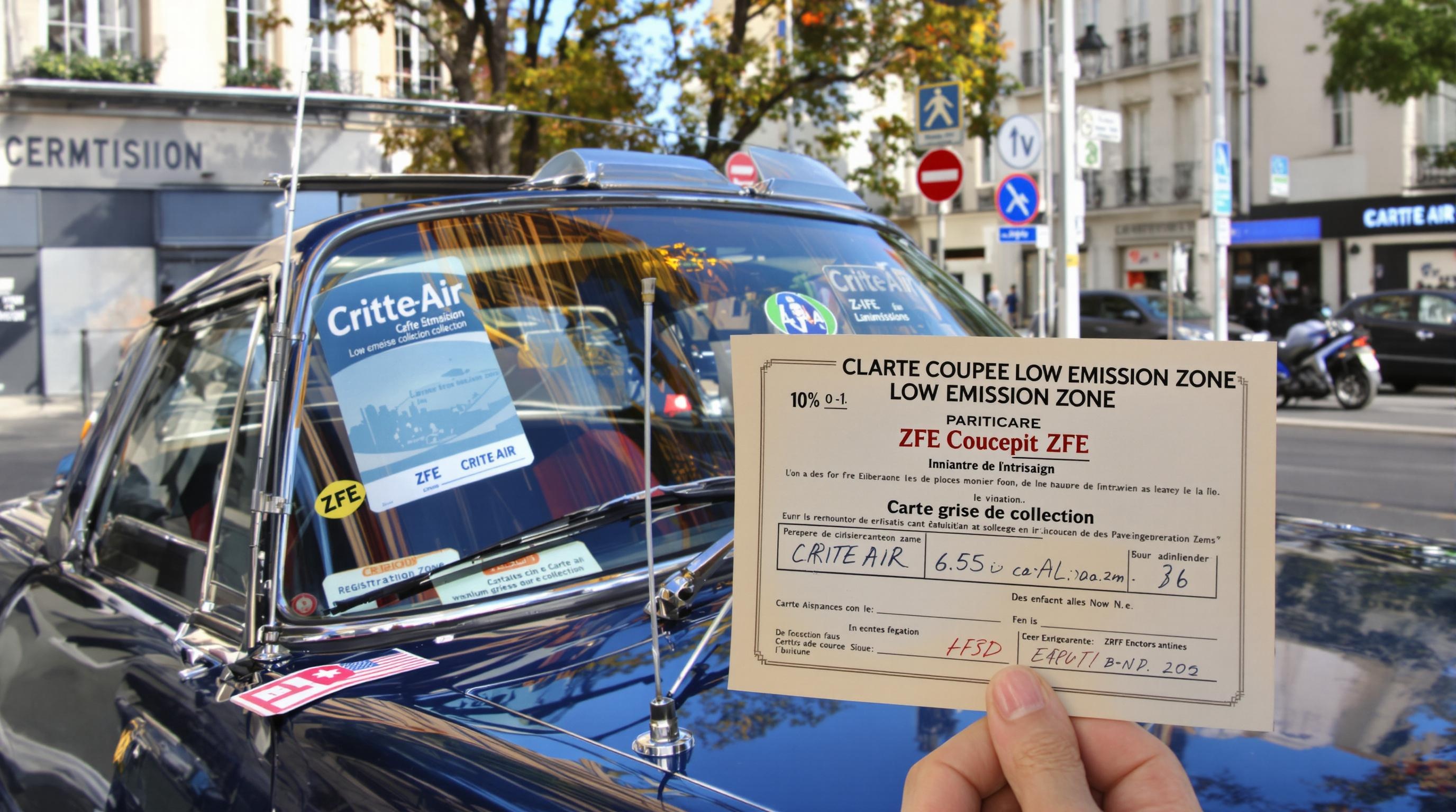 Voiture de collection avec carte grise et vignette Crit'Air dans une ZFE