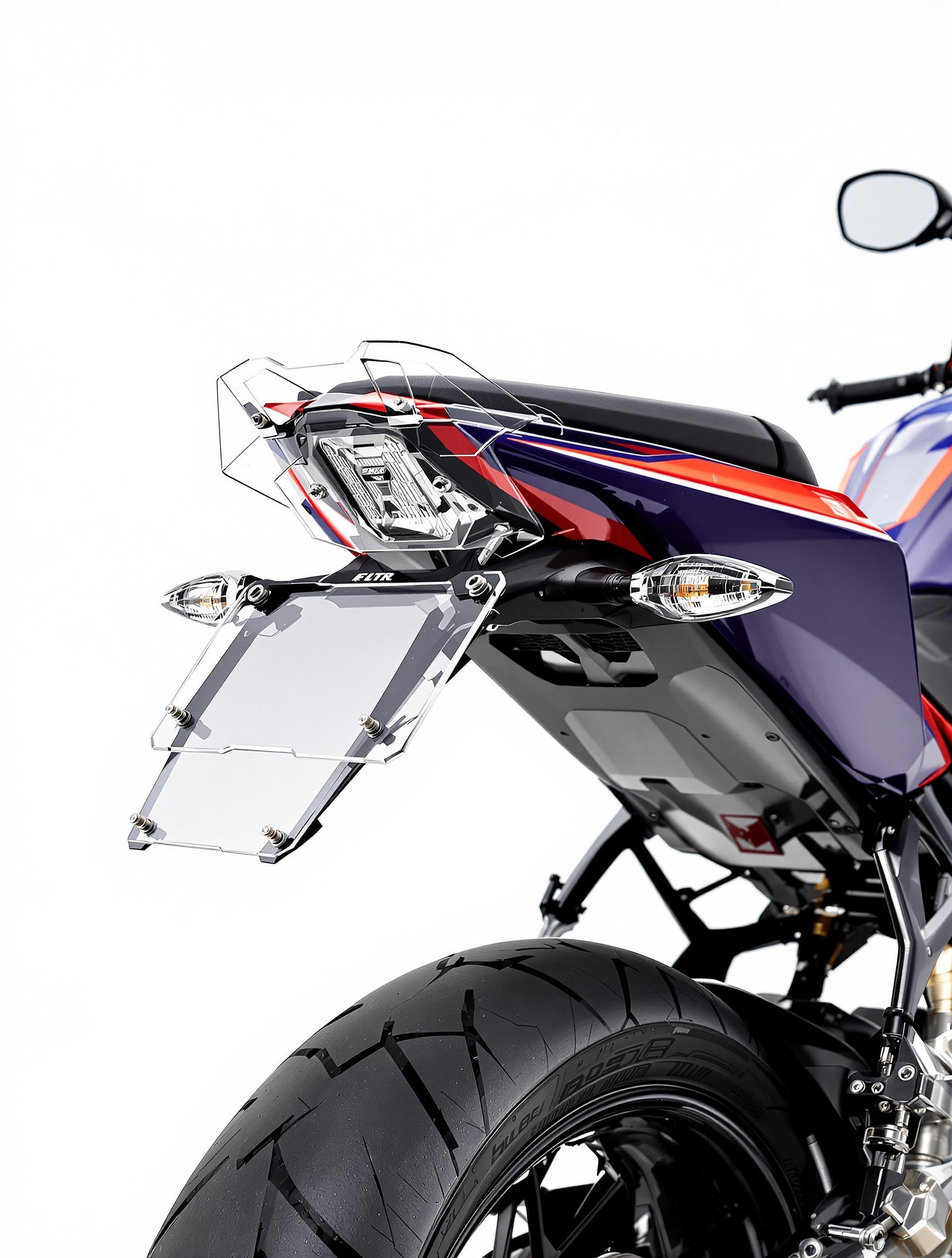 Plaque moto Plexiglas installée sur sportive vue latérale
