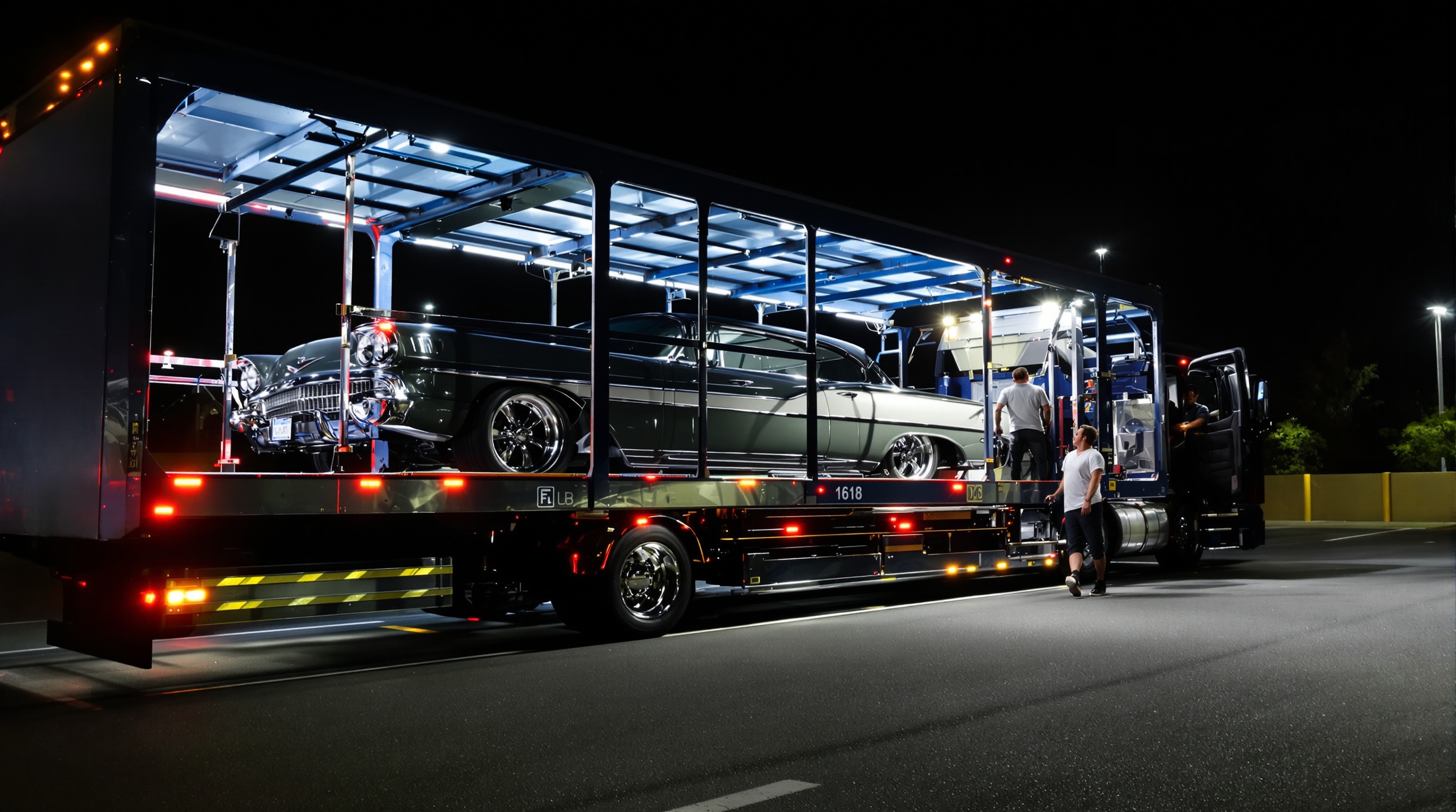 Plateau professionnel, voiture de collection, convoyeur en action