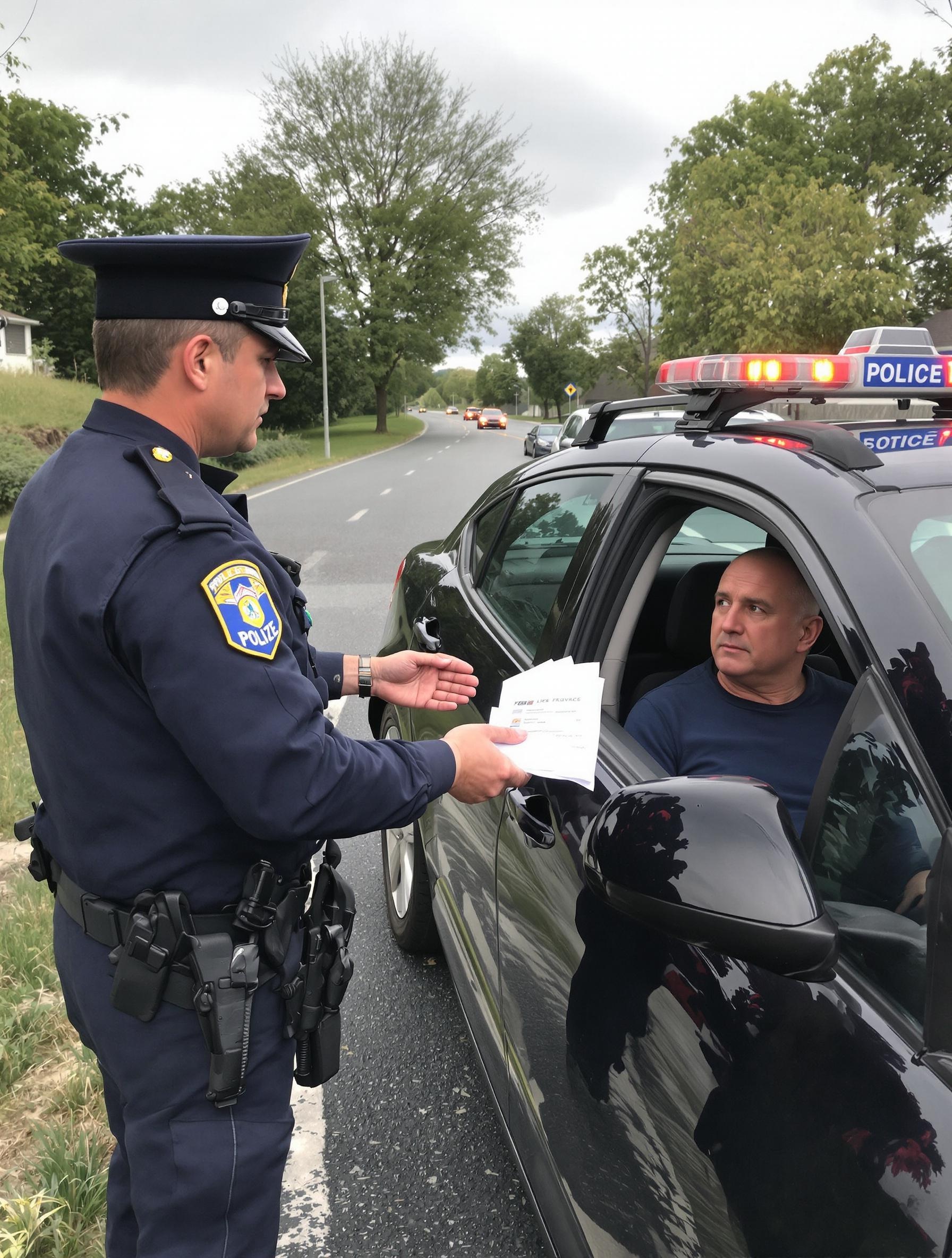 Un policier effectue une rétention immédiate du permis sur le bord de la route.