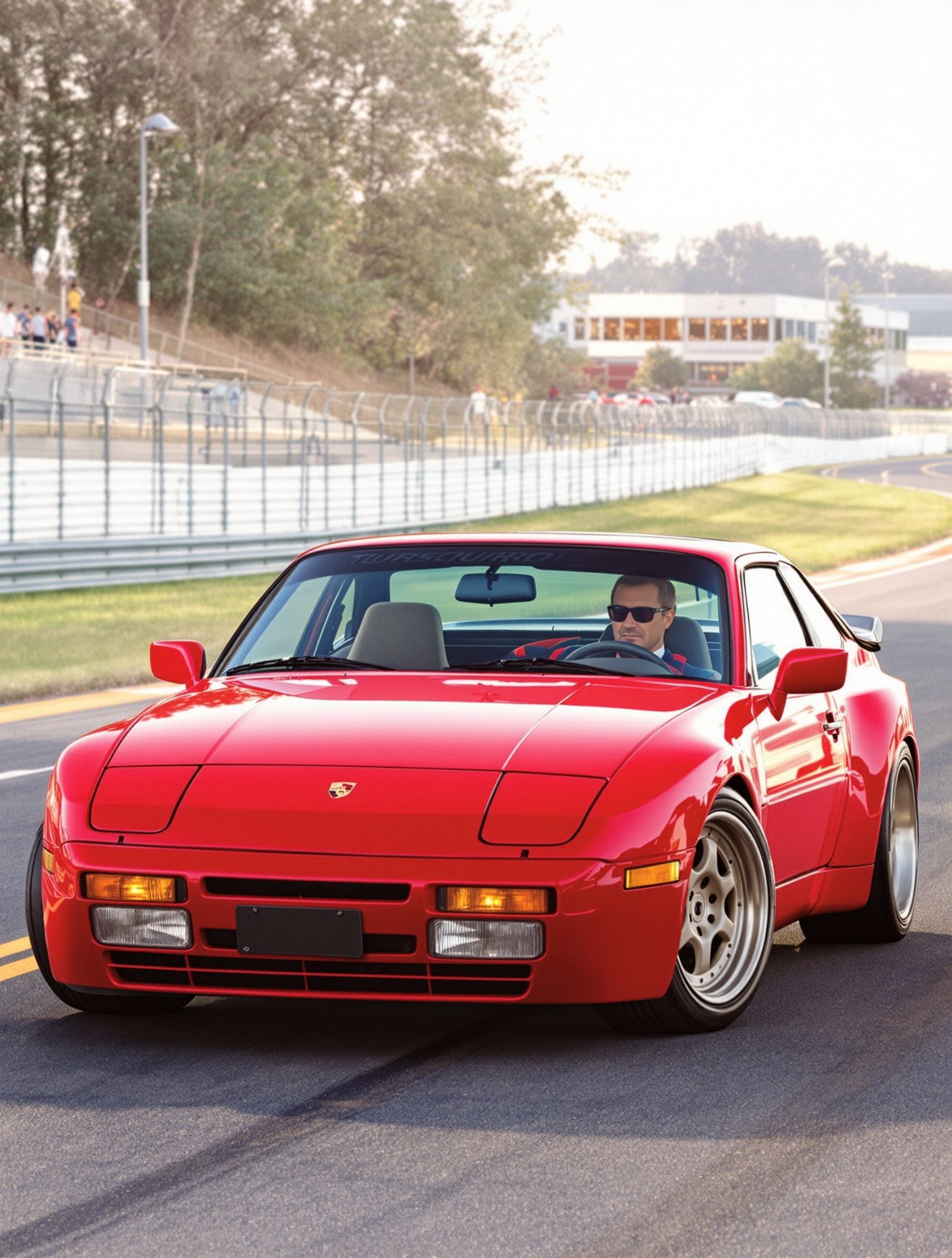 Porsche 944 Turbo rouge vif vue circuit années 80