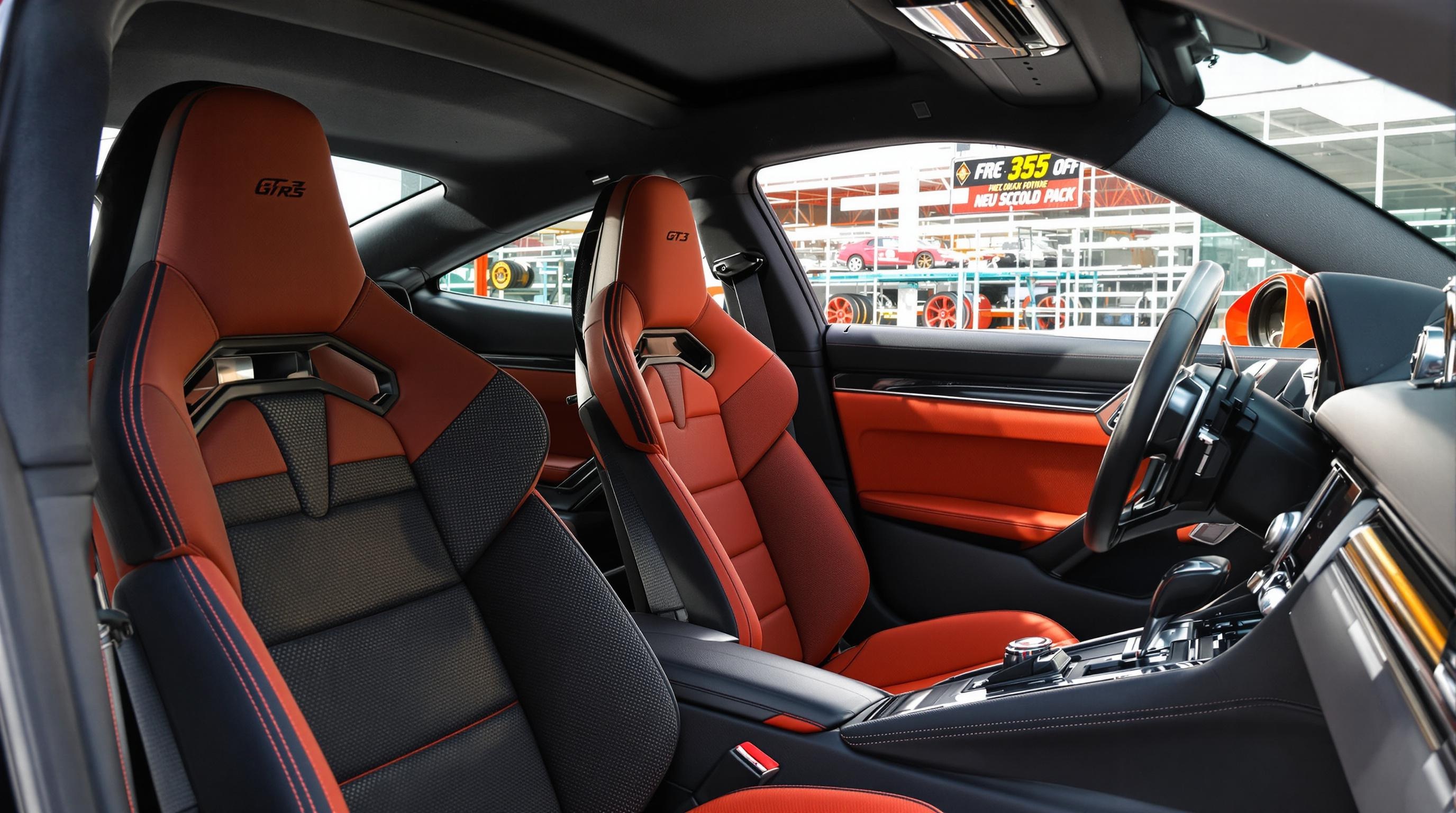 Tableau de bord de la Porsche GT3 RS avec Pack Weissach, sièges carbone et jantes centre-lock