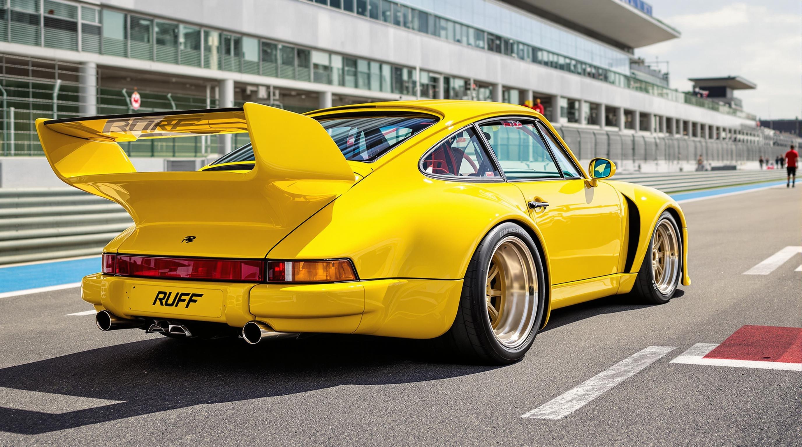 Porsche RUF CTR Yellow Bird, une icône absolue du préparateur allemand avec carrosserie jaune vif, jantes rétro RUF et moteur turbo surpuissant.
