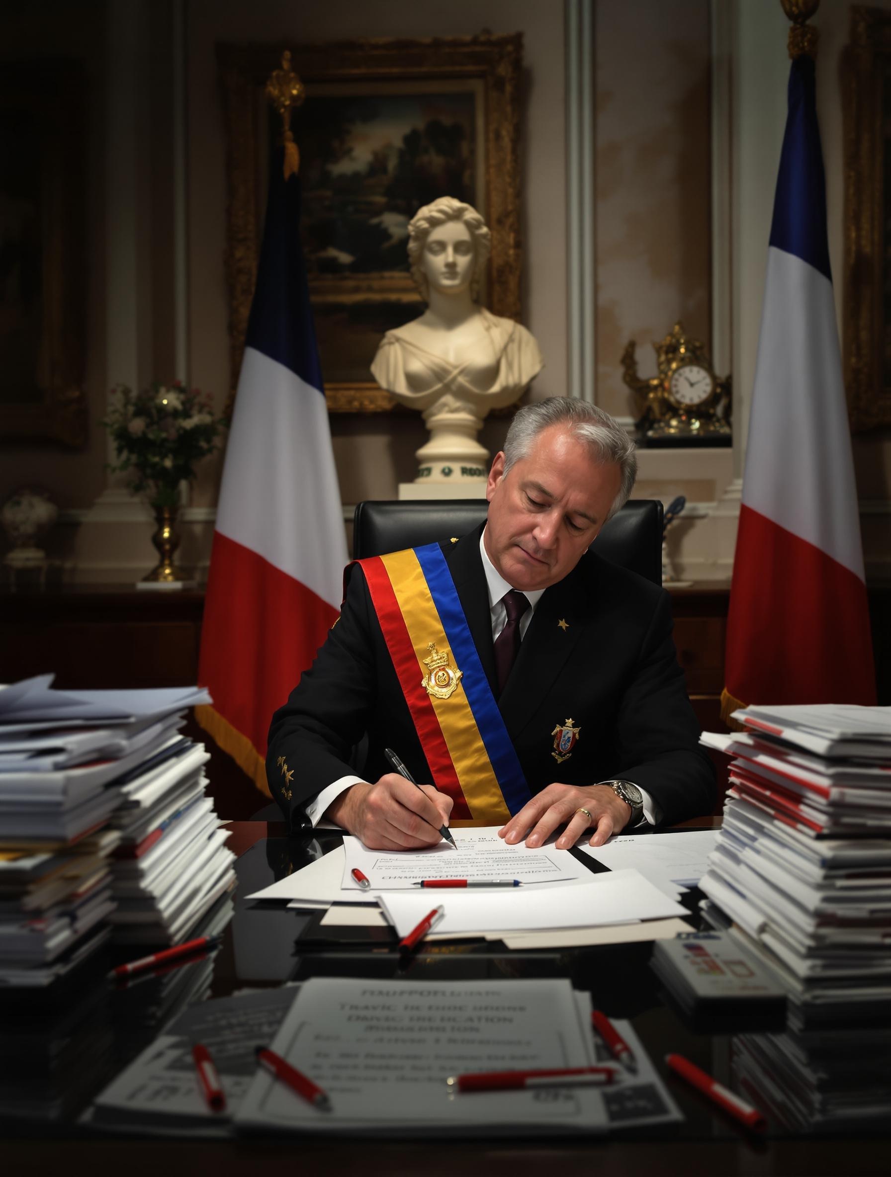 Un préfet signe une suspension de permis dans un bureau administratif français.