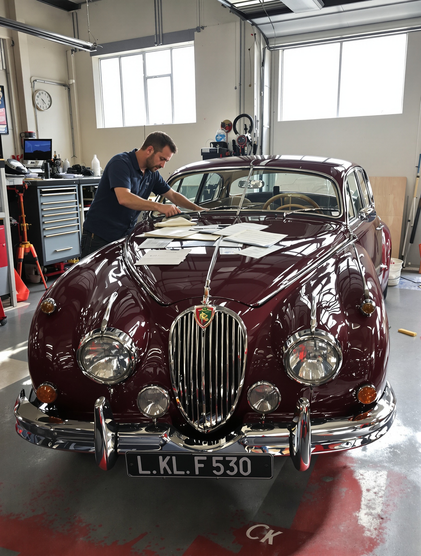 Préparation minutieuse Jaguar MK2 3.4L garage collection documents