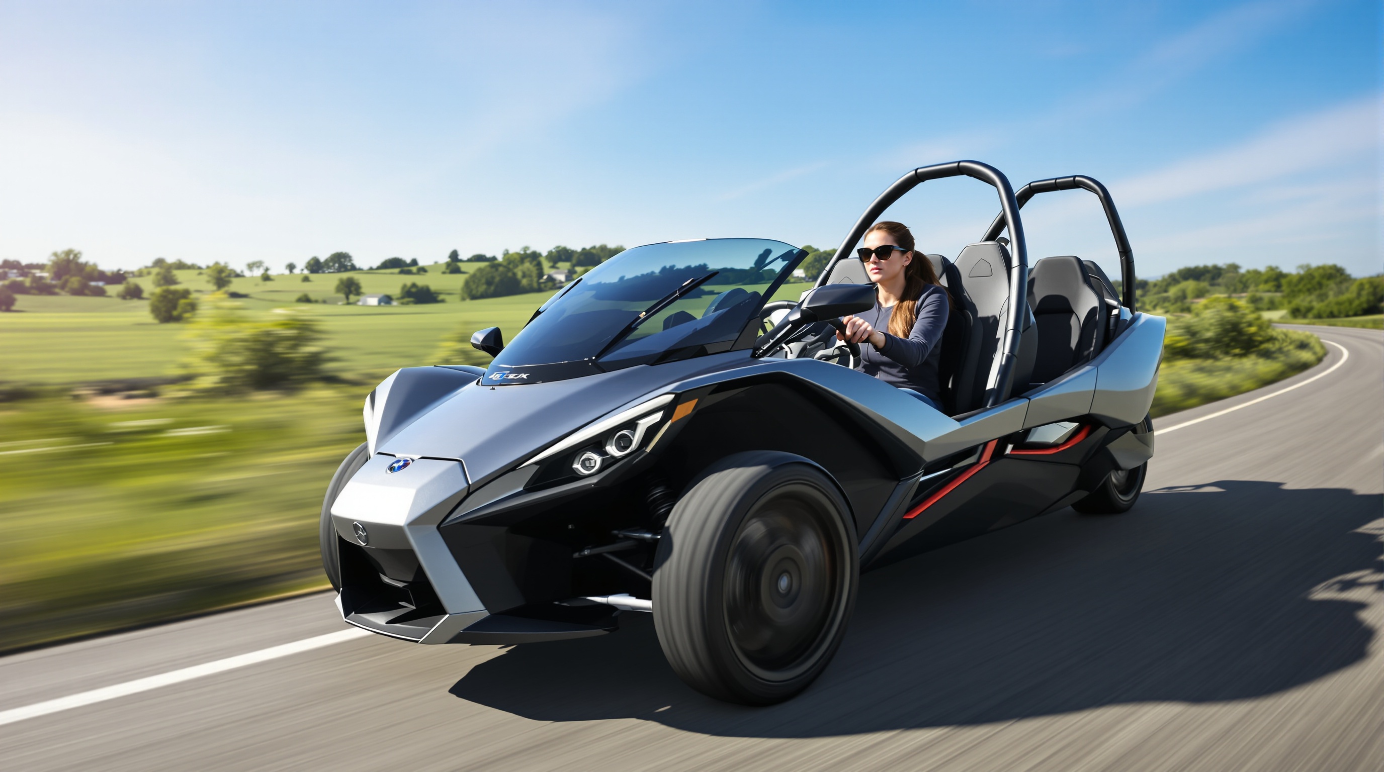 Quadricycle lourd moderne roulant à vive allure sur route