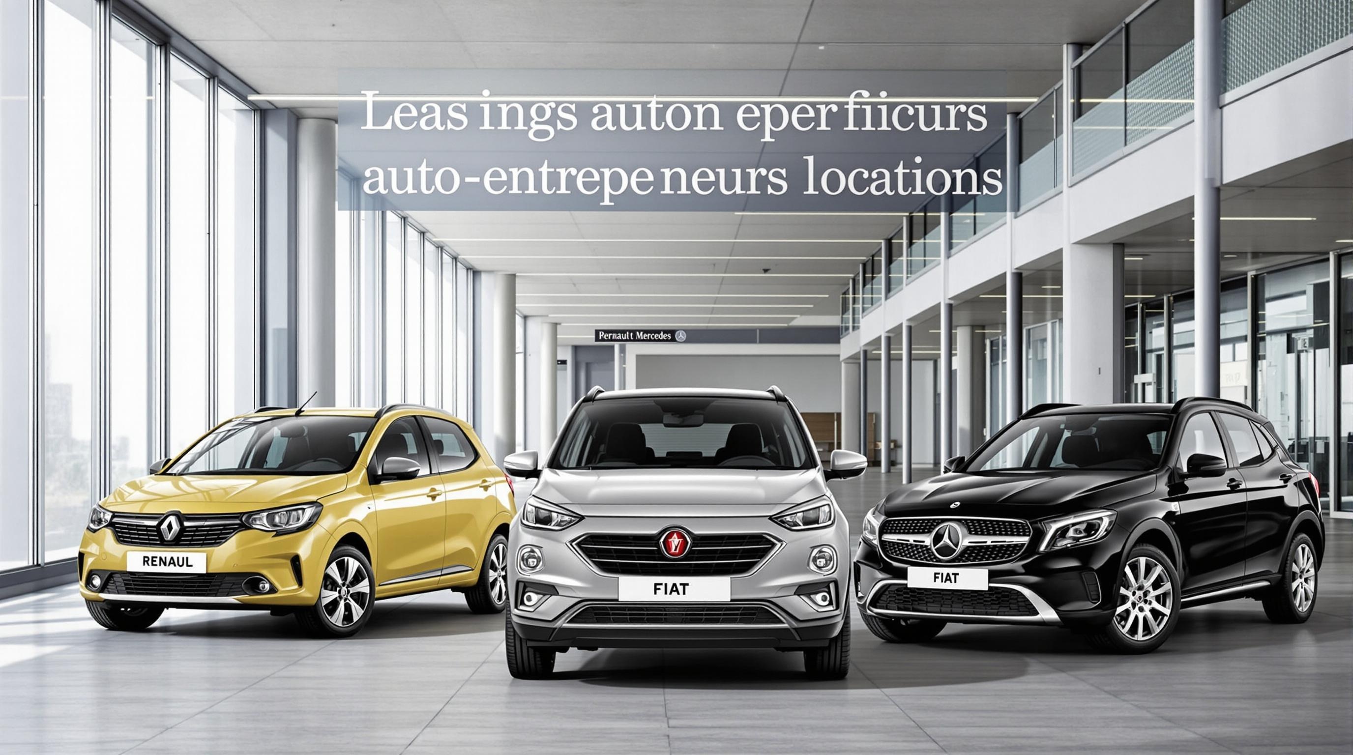 Trois véhicules professionnels alignés représentant Renault, Fiat et Mercedes.