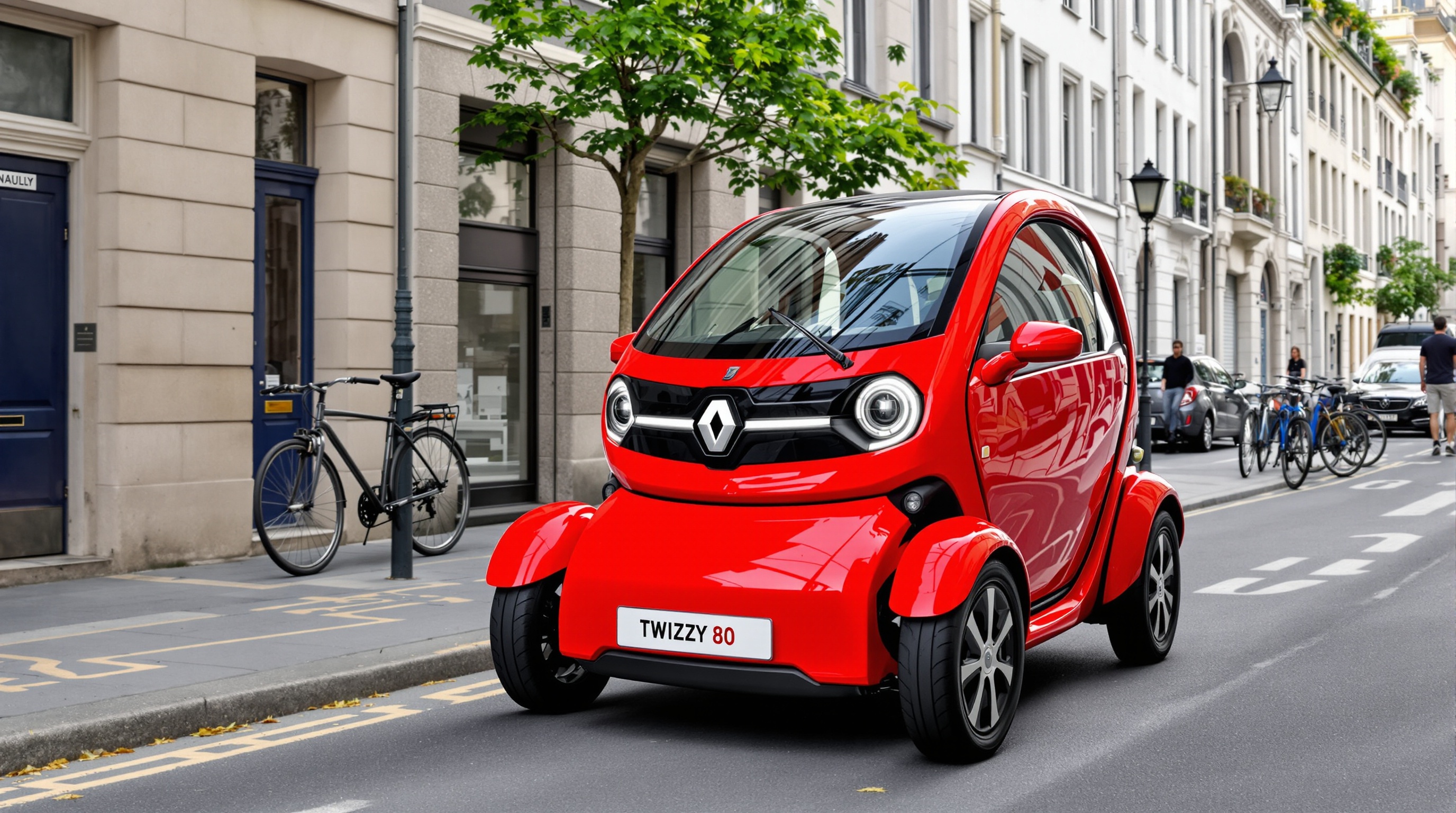 Renault Twizy 80 garée en créneau illustrant son agilité.