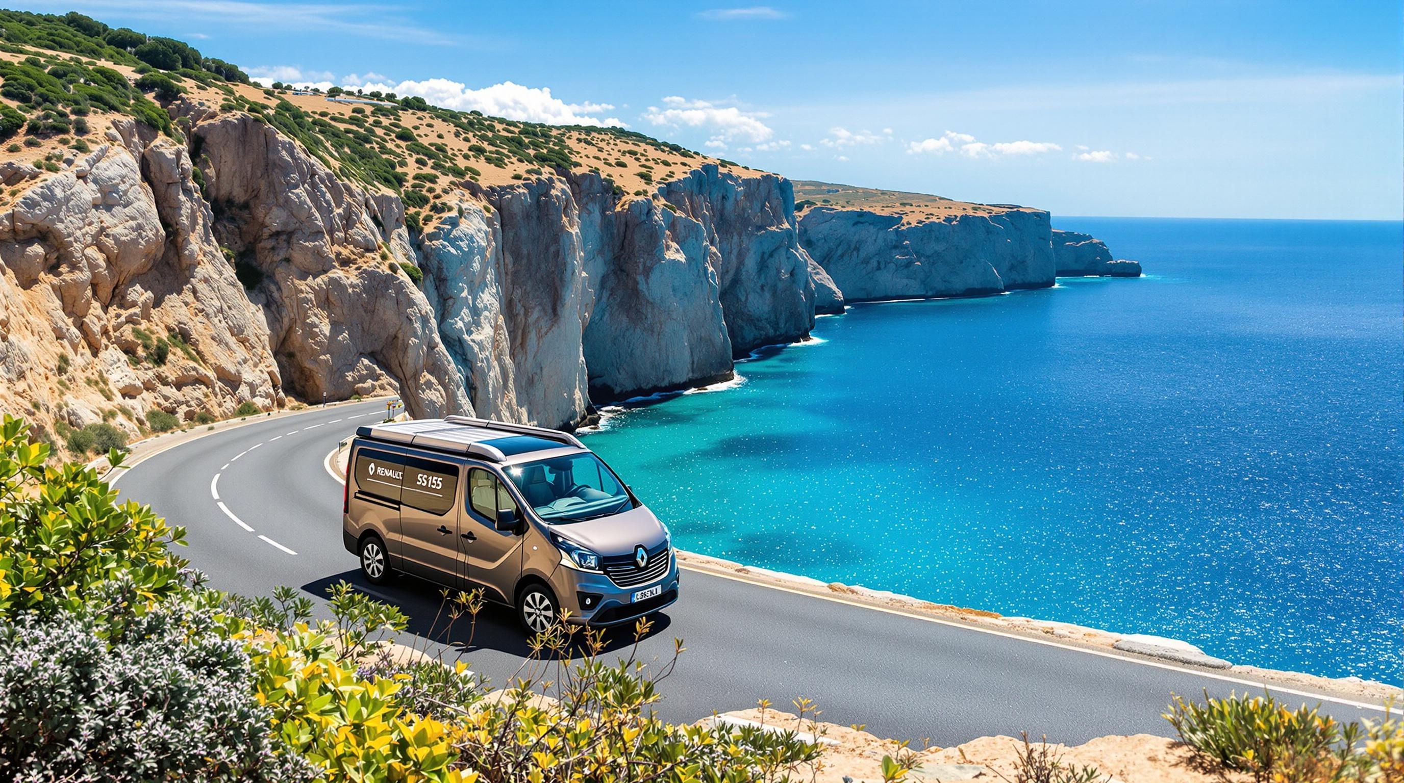 Van Renault sur la SS125 Sardaigne, falaises et mer turquoise
