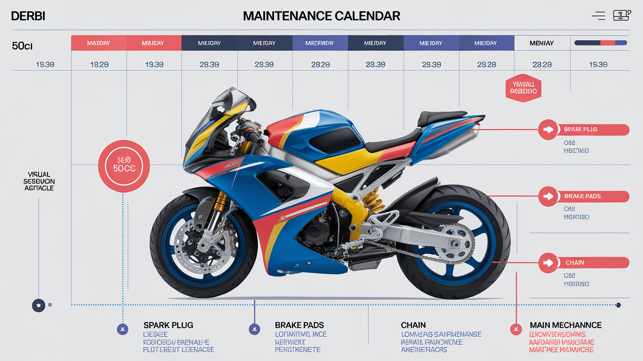 Schéma du calendrier d'entretien annuel pour Derbi 50cc