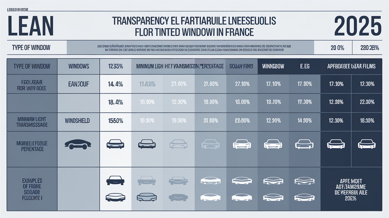 Tableau récapitulatif montrant les seuils de transparence légaux pour les vitres teintées en France