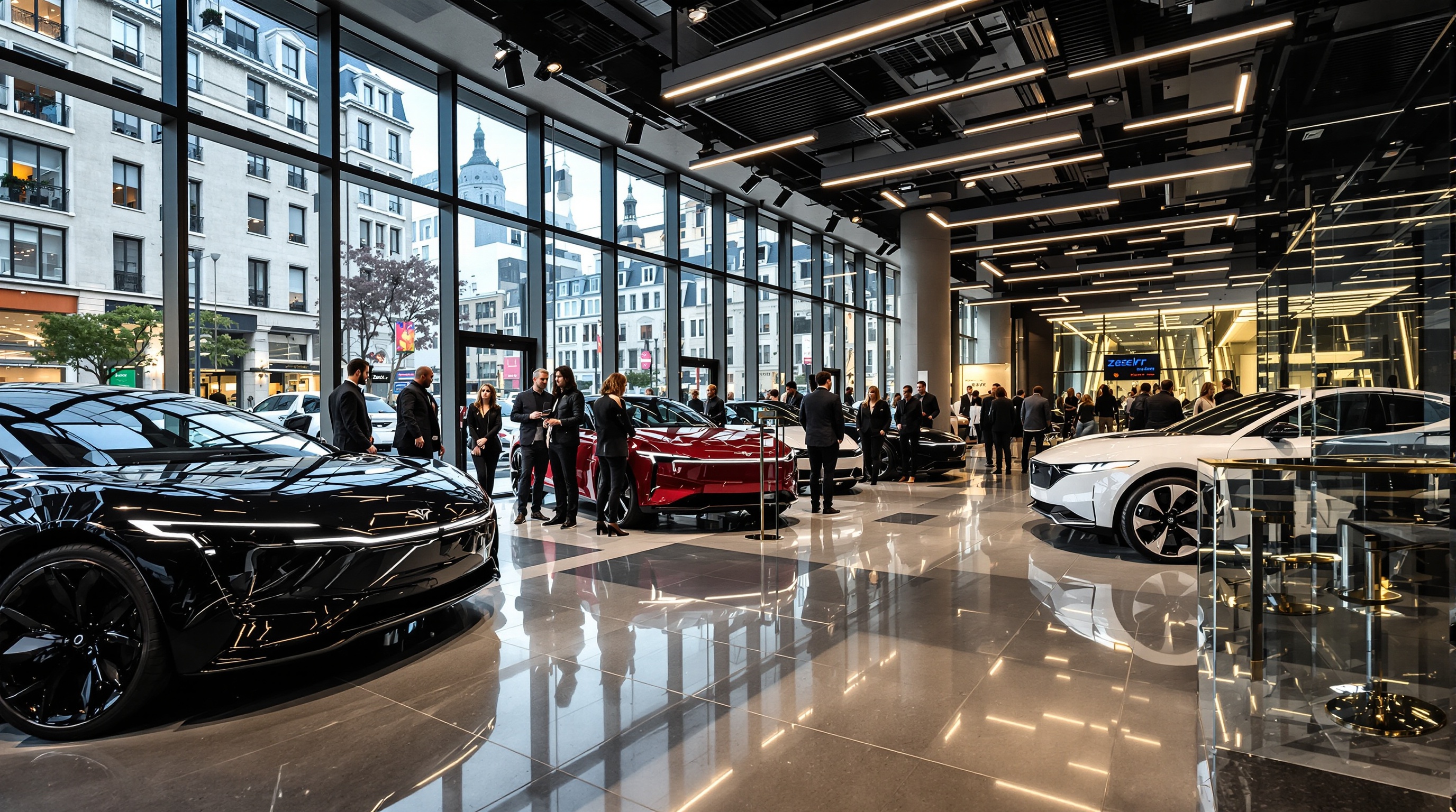 Showroom Zeekr moderne dans une grande ville française