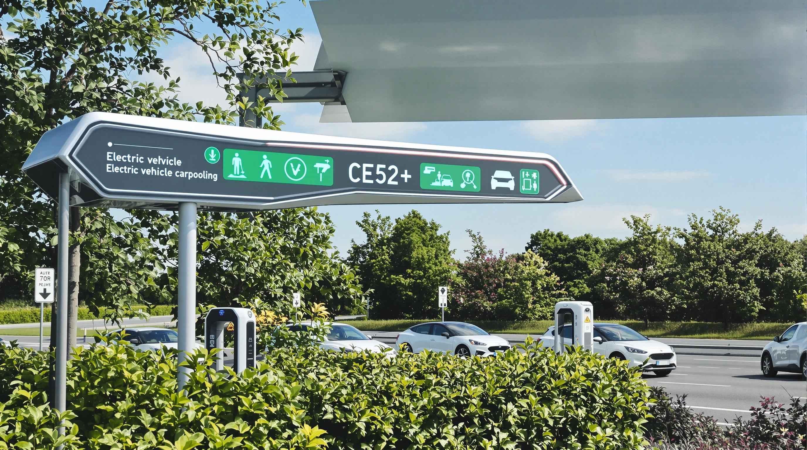 Signalisation CE52+ futuriste pour véhicules électriques avec panneau LED et borne de recharge