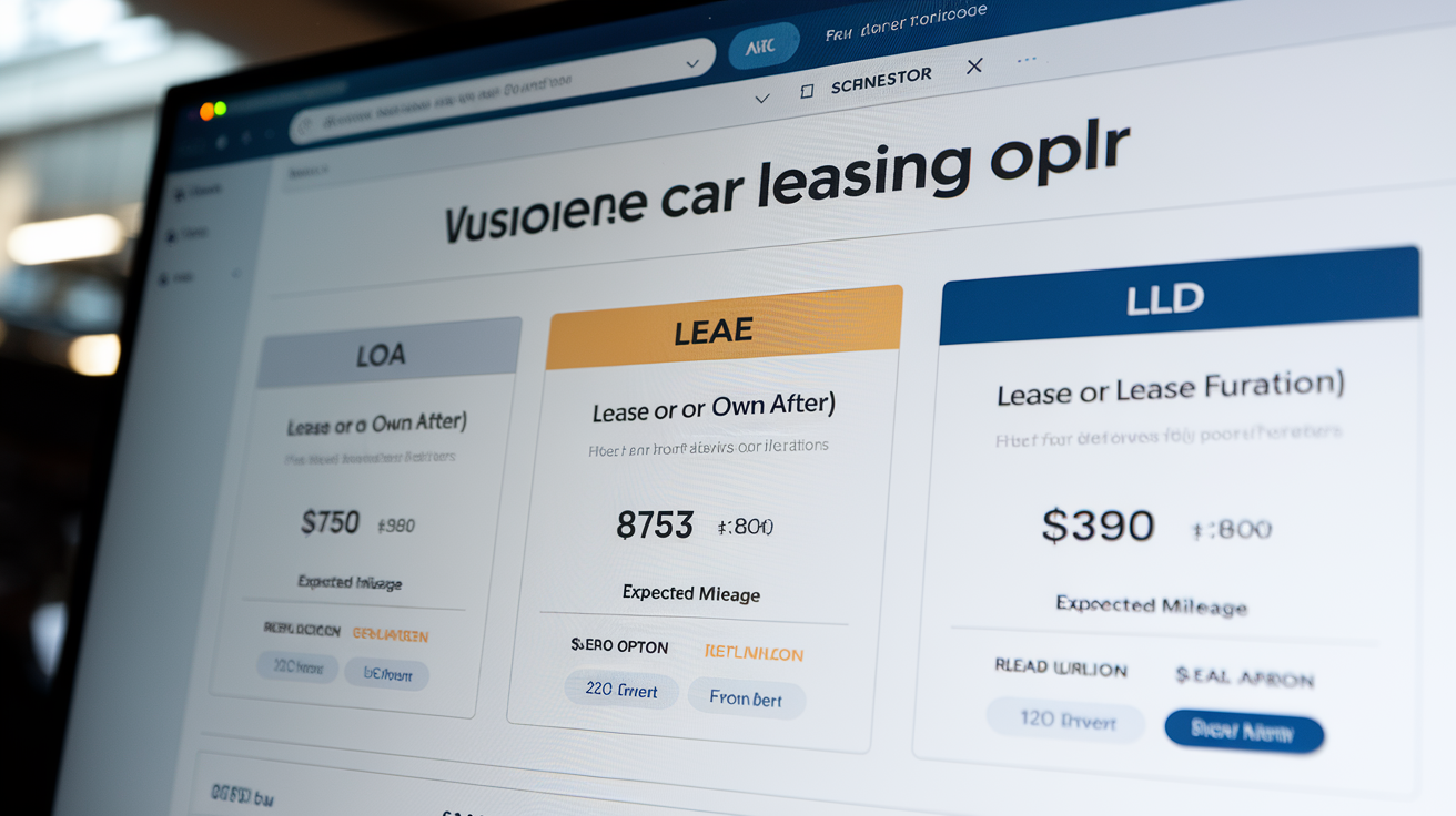 Simulateur de leasing auto en ligne affiché sur un écran.