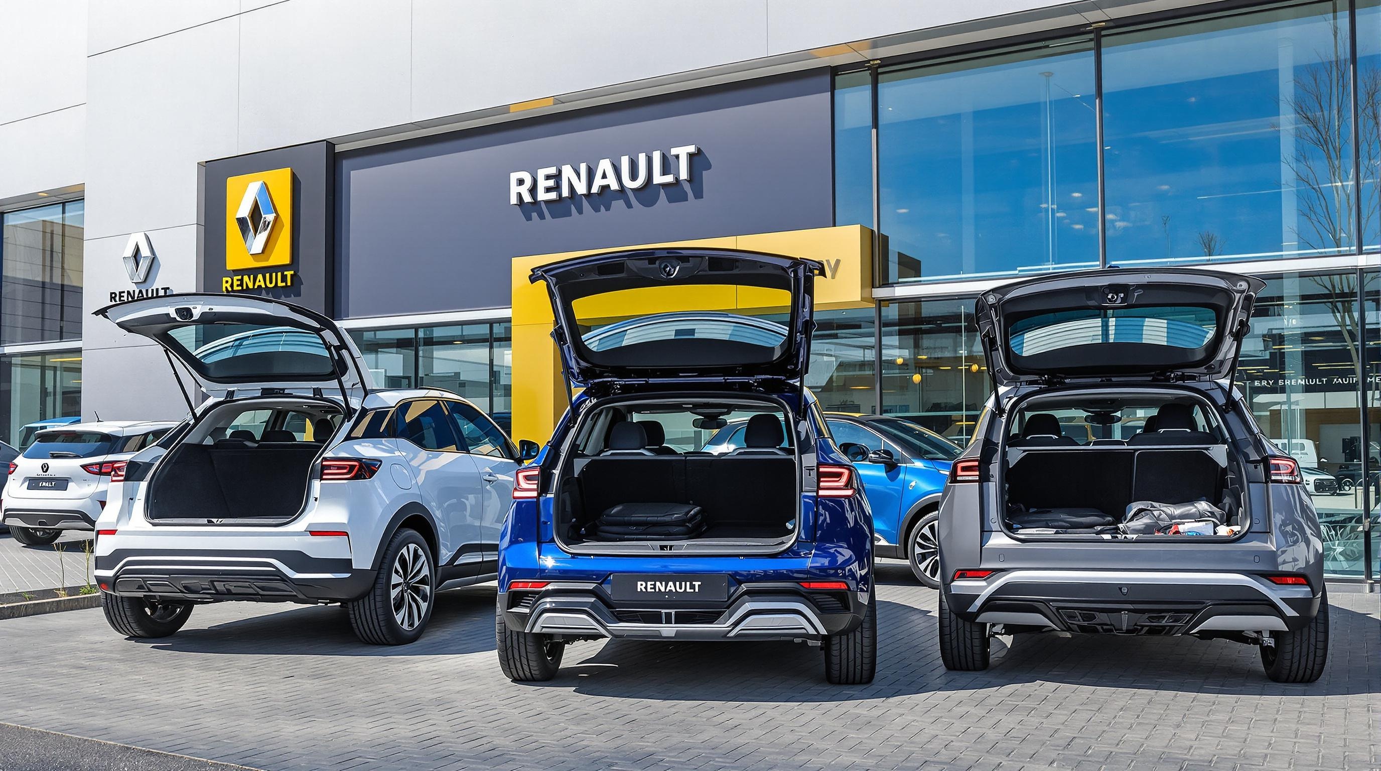 Trois SUV électriques modernes devant un concessionnaire Renault