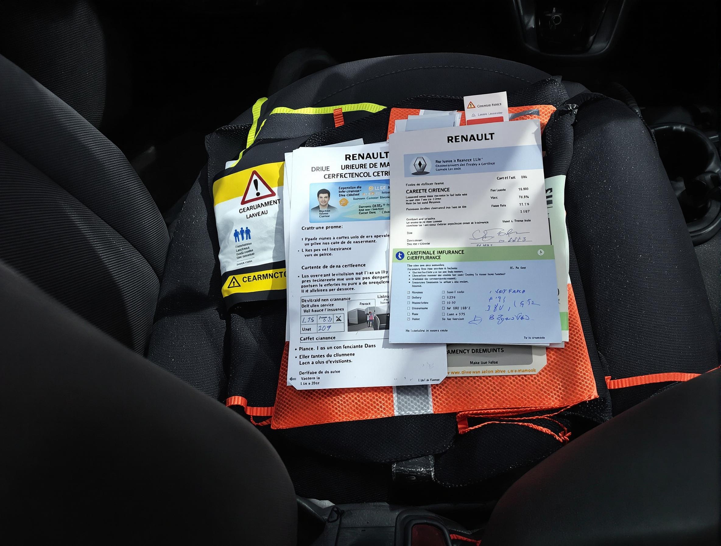 Tableau de bord d’un utilitaire Renault avec les documents obligatoires