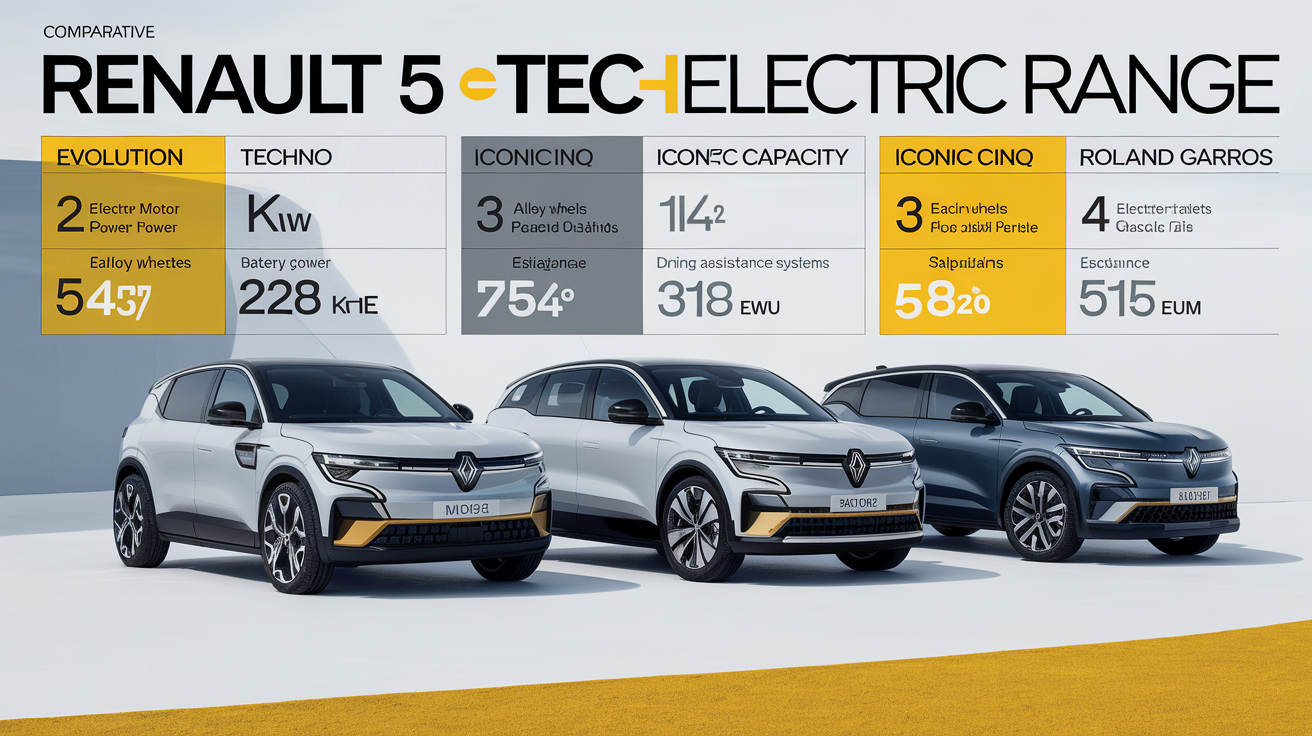 Tableau comparatif Renault R5 E-Tech électrique gamme