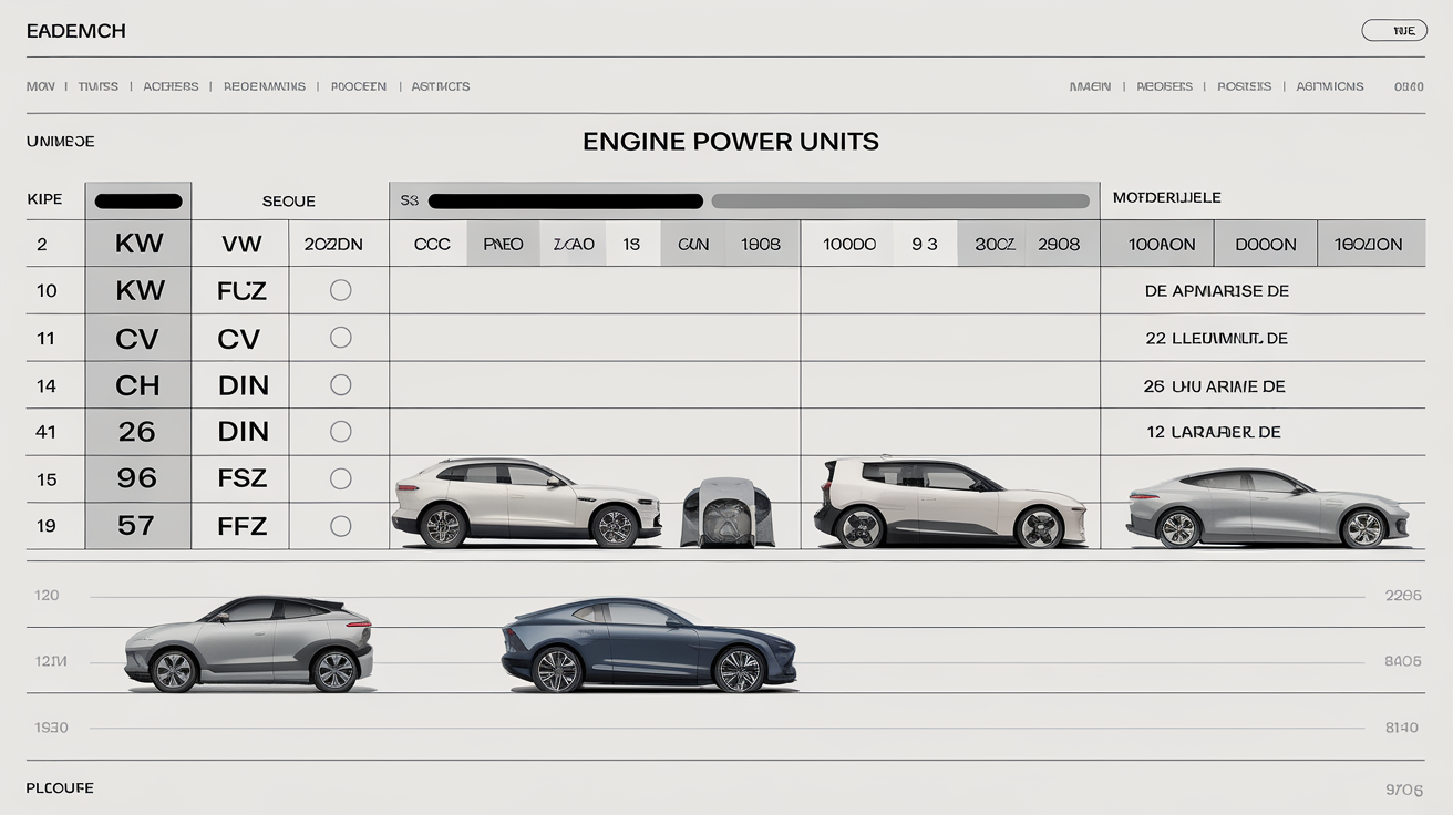 Tableau comparatif unités puissance moteur kW CV ch DIN chevaux fiscaux