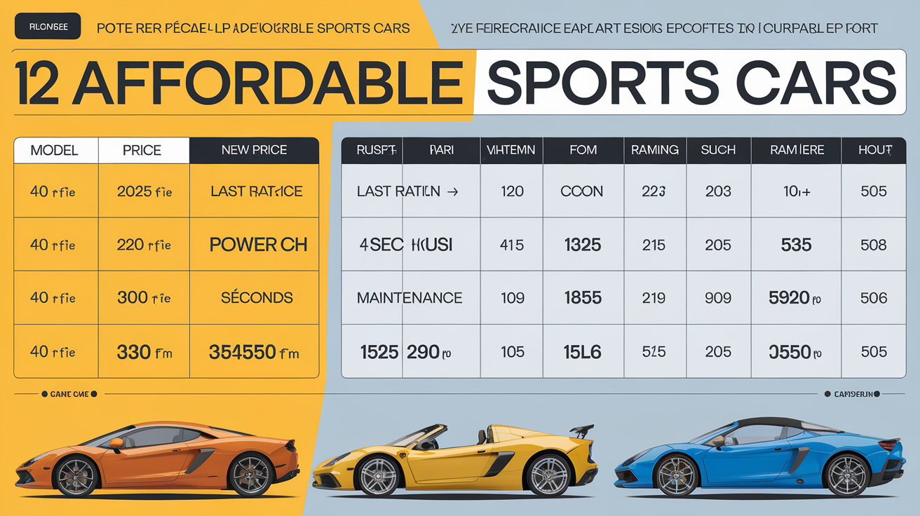 Tableau comparatif voitures sportives abordables 2025