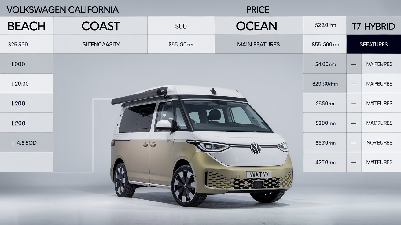 Tableau comparatif Volkswagen California