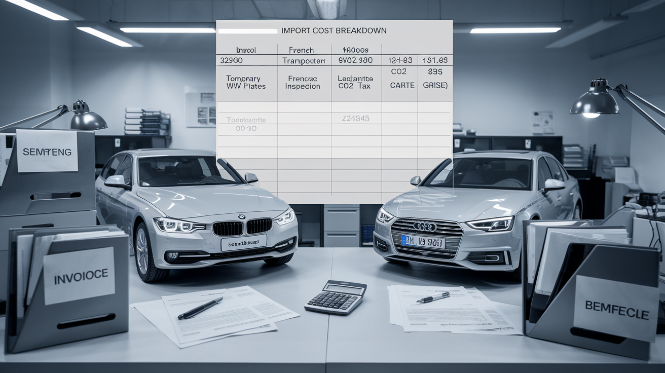 Tableau coûts import BMW 320d Audi A4 Allemagne bureau import auto