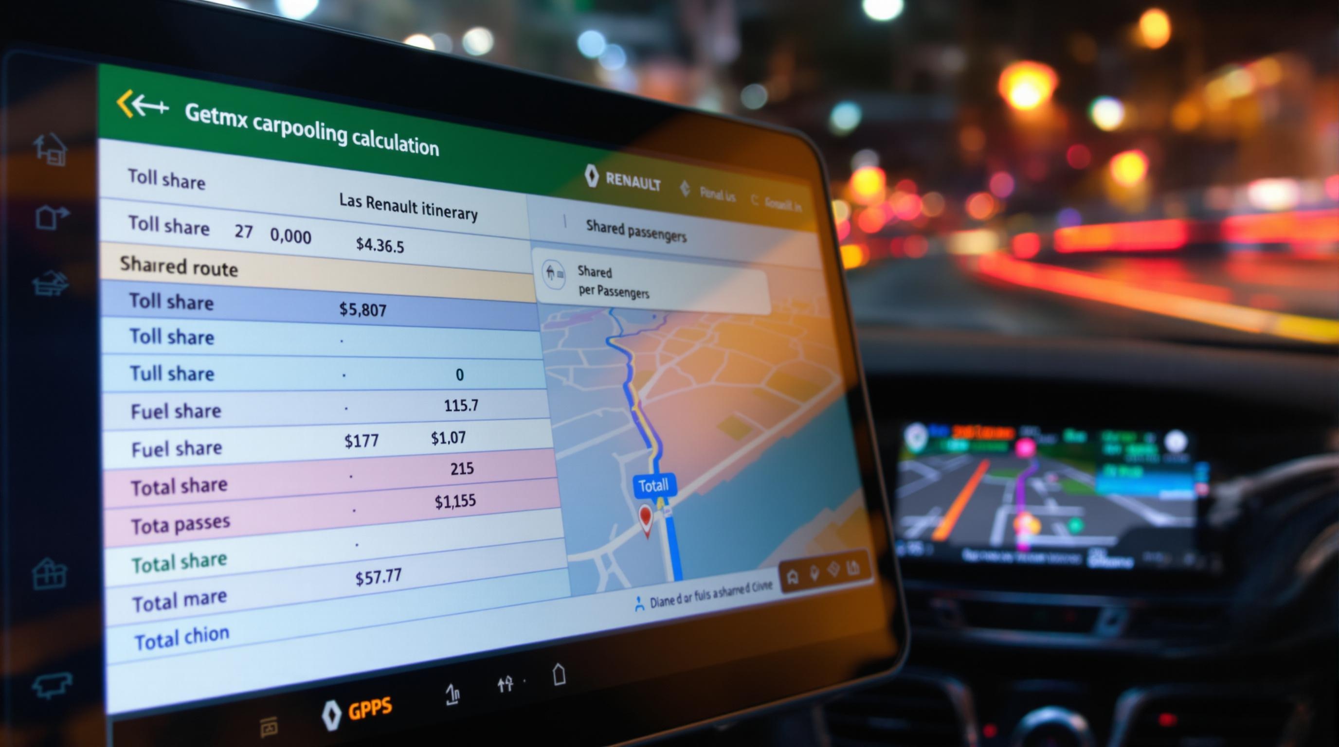 tableau simulation répartition coût covoiturage Renault