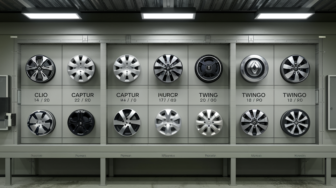 Tableau des meilleurs enjoliveurs Renault d'origine par taille et modèle compatible.