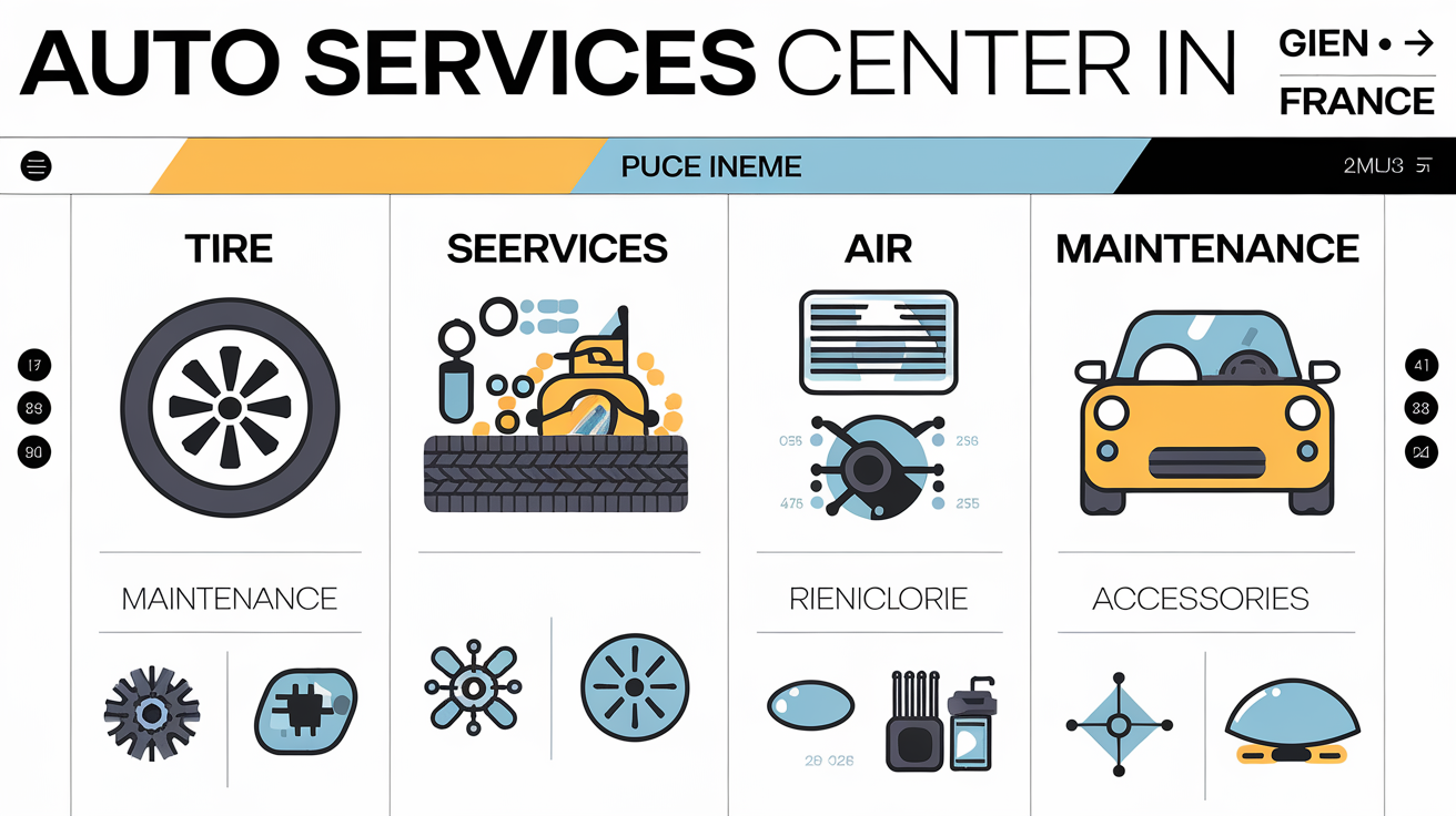 Tableau des services auto essentiels à Gien avec pictogrammes