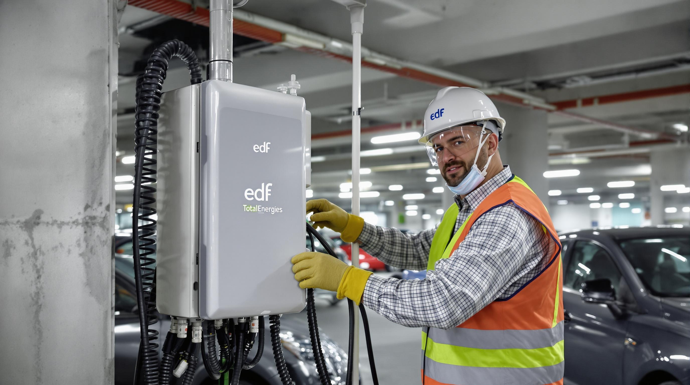 Technicien en train d'installer une borne IRVE pour une entreprise