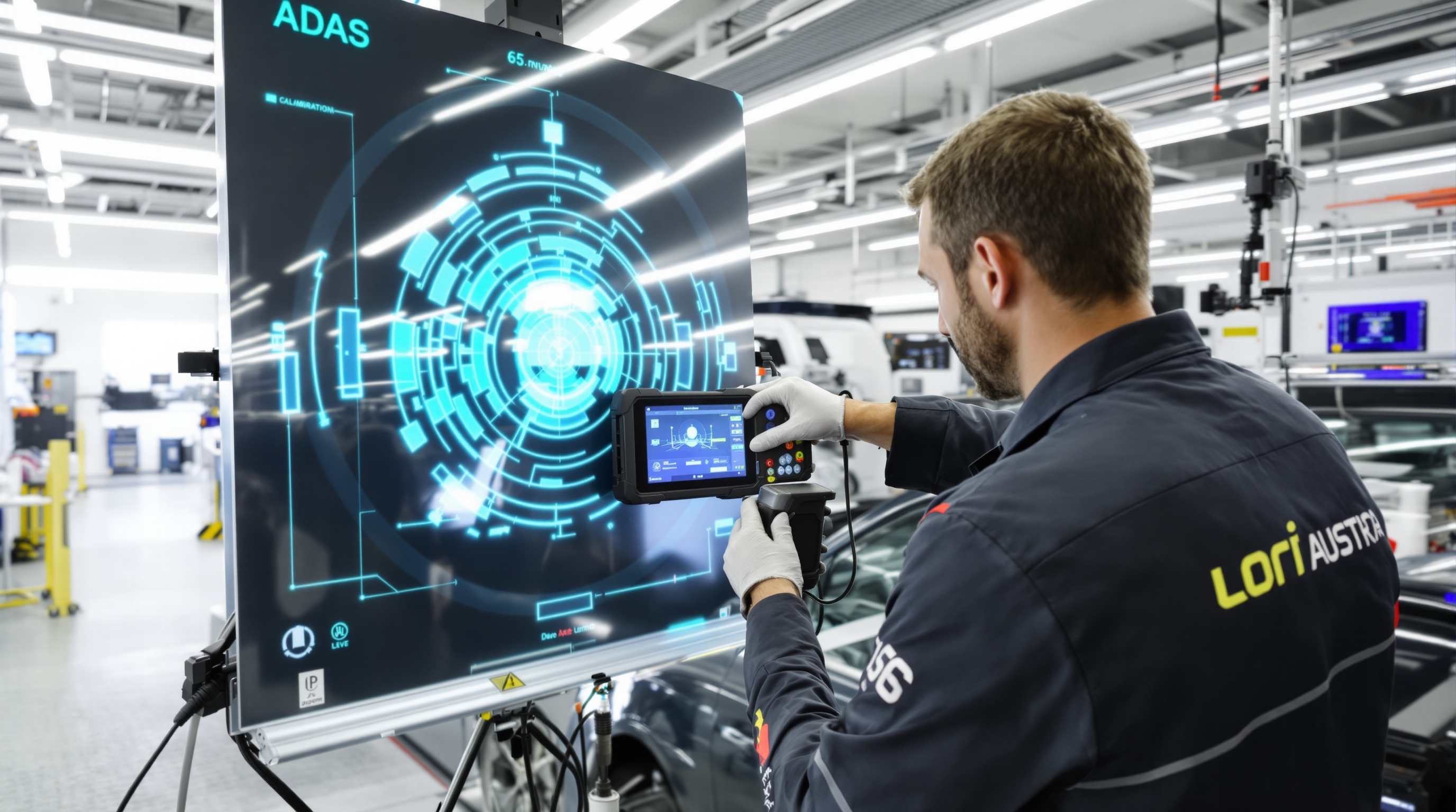 Technicien France Pare-Brise en train de recalibrer une caméra ADAS sur Renault avec cible de calibration